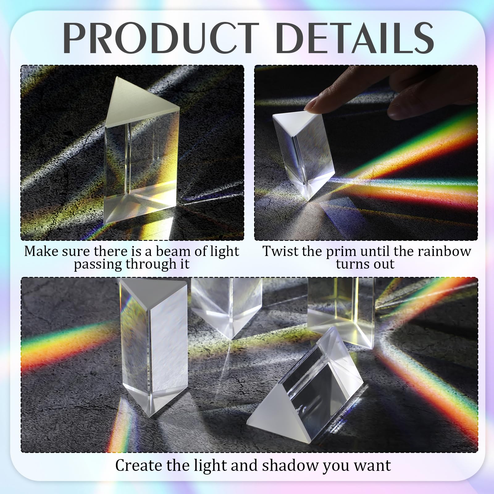 4 Pcs Optical Triangular Prism for Photography, Science Experiments & Physics Teaching - 2 Inch Crystal Prisms for Kids, Students & Back to School Supplies - Perfect for Rainbow Creation, Light Refraction & Educational STEM Projects