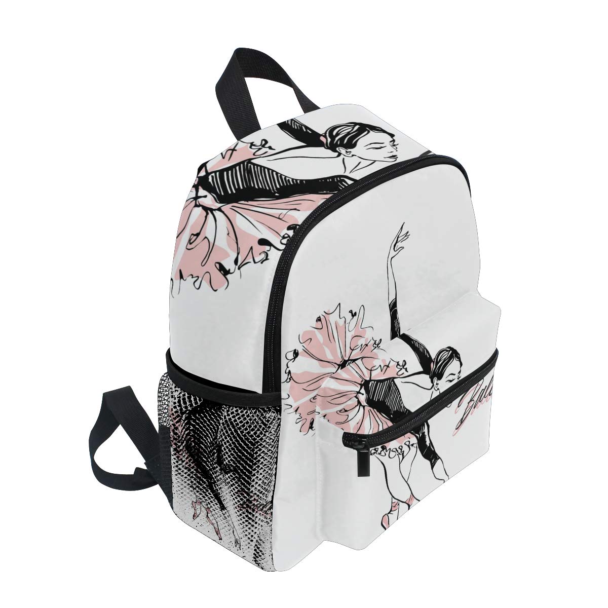 Pink Ballet Preschool Backpack with Adjustable Chest Strap - Cute Mini Toddler Backpack for Boys & Girls - Daycare Toy Bag with Name Tag (10x4x12 Inches) - Perfect for Dance Class, Preschool & Travel