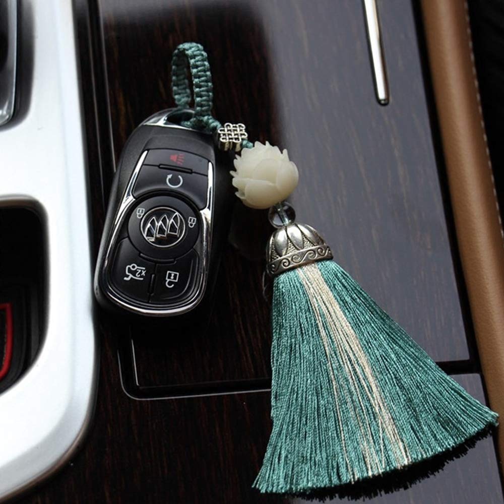 Fochutech Chinese Lucky Knot Tassel Pendant - Green Car Mirror Hanging Ornament for Good Luck, Home Decor & Gift | Feng Shui Charm for Vehicles, Rearview Mirror Accessory