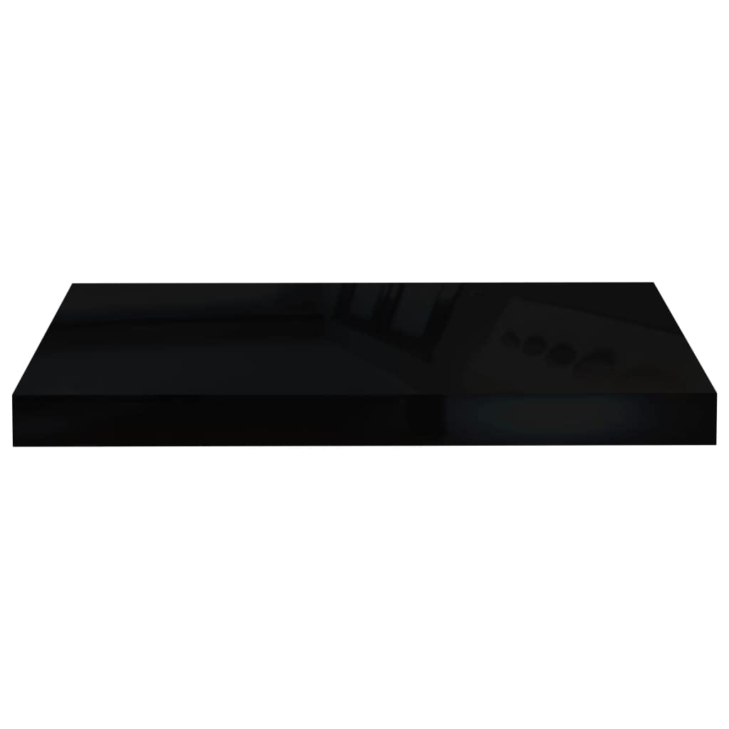 Floating Wall Shelves Set of 4 - Modern High Gloss Black MDF Shelves 19.7