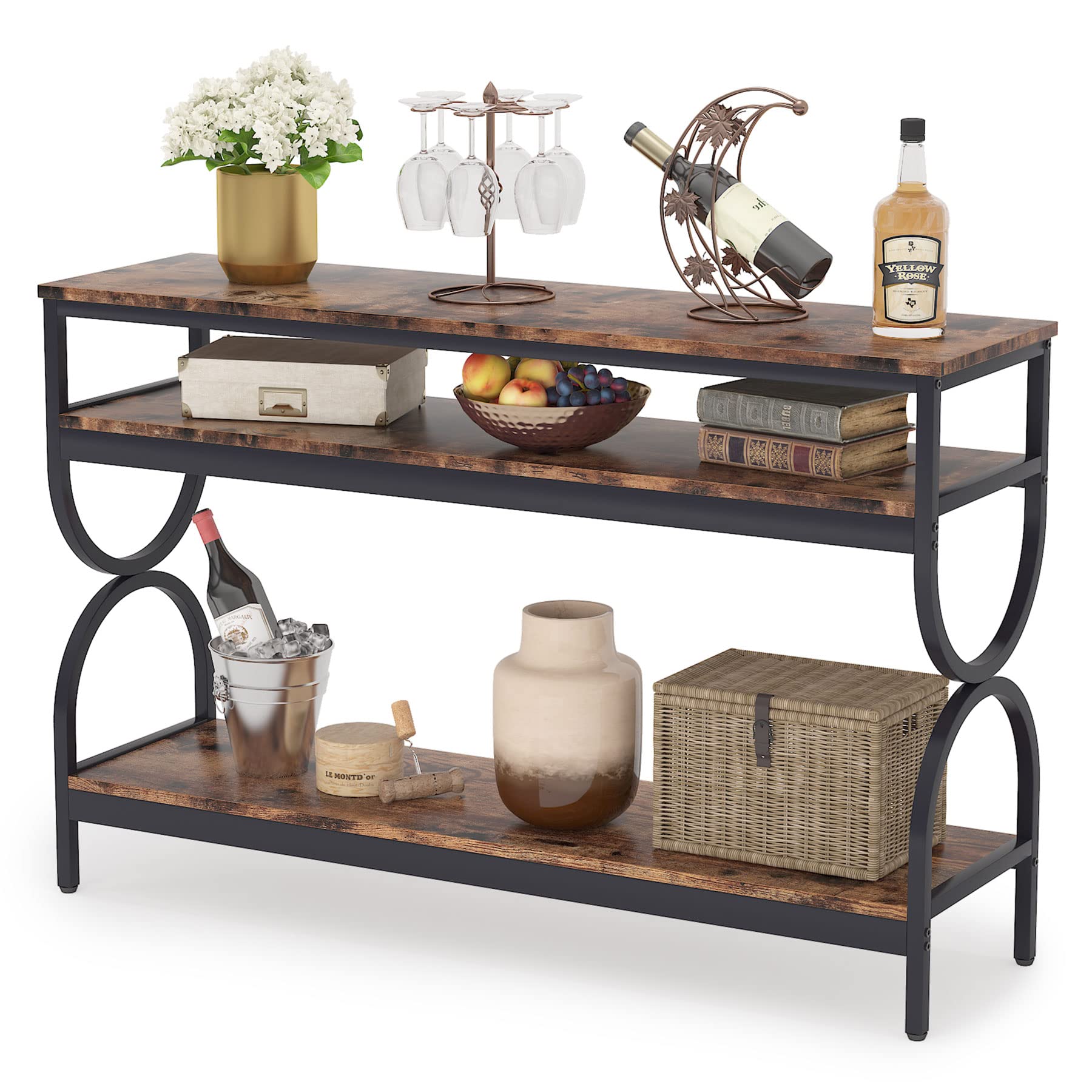 Tribesigns 55 Inch 3-Tier Console Table with Open Storage Shelves, Narrow Long Sofa Table for Hallway, Entryway & Living Room - Perfect for Small Spaces, Home Decor & Organizing Keys, Books & Decorative Items