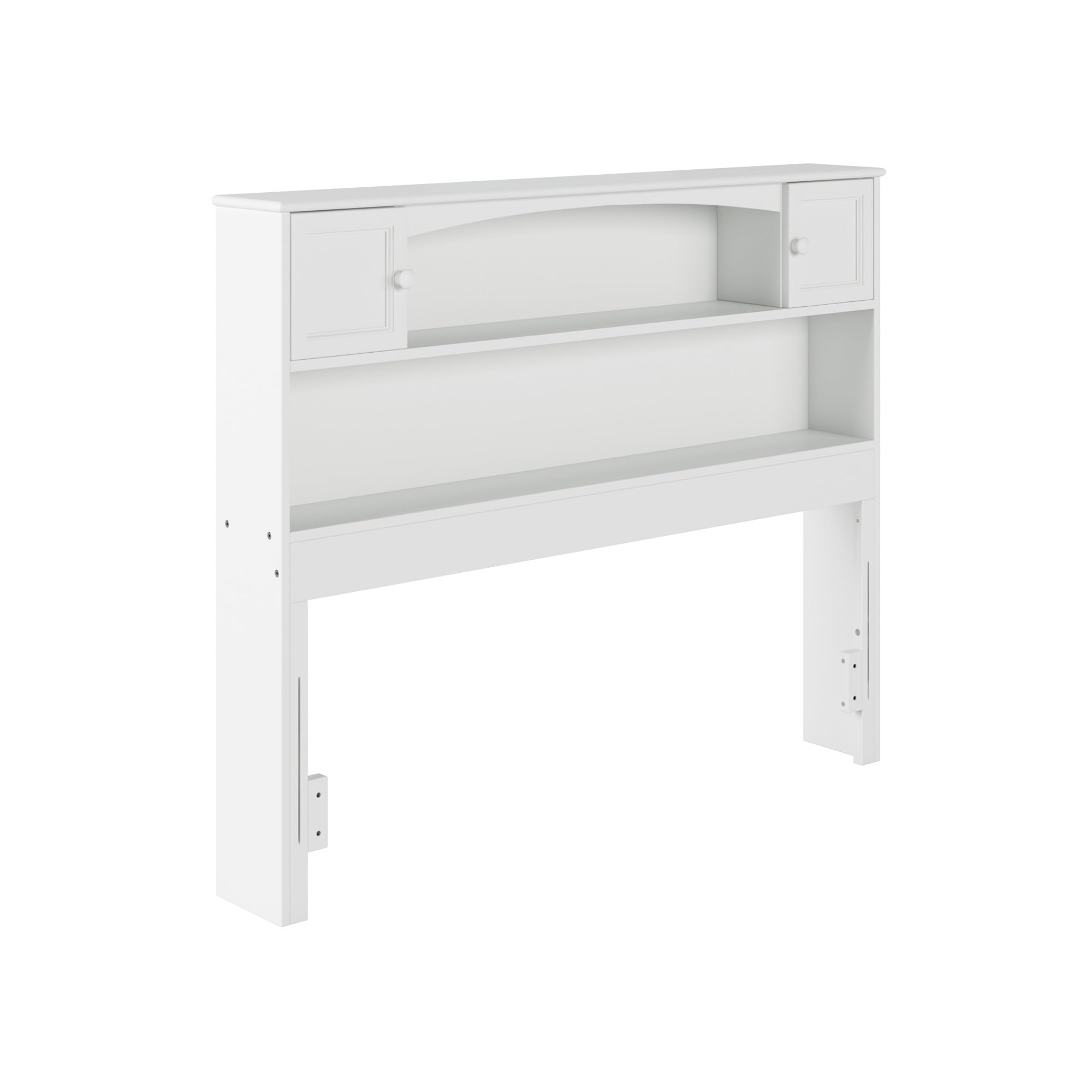 AFI Newport Full Size Bookcase Headboard with USB Charging Ports - White Wooden Bed Frame with Storage Shelves for Bedroom, Living Room, or Dorm Organization