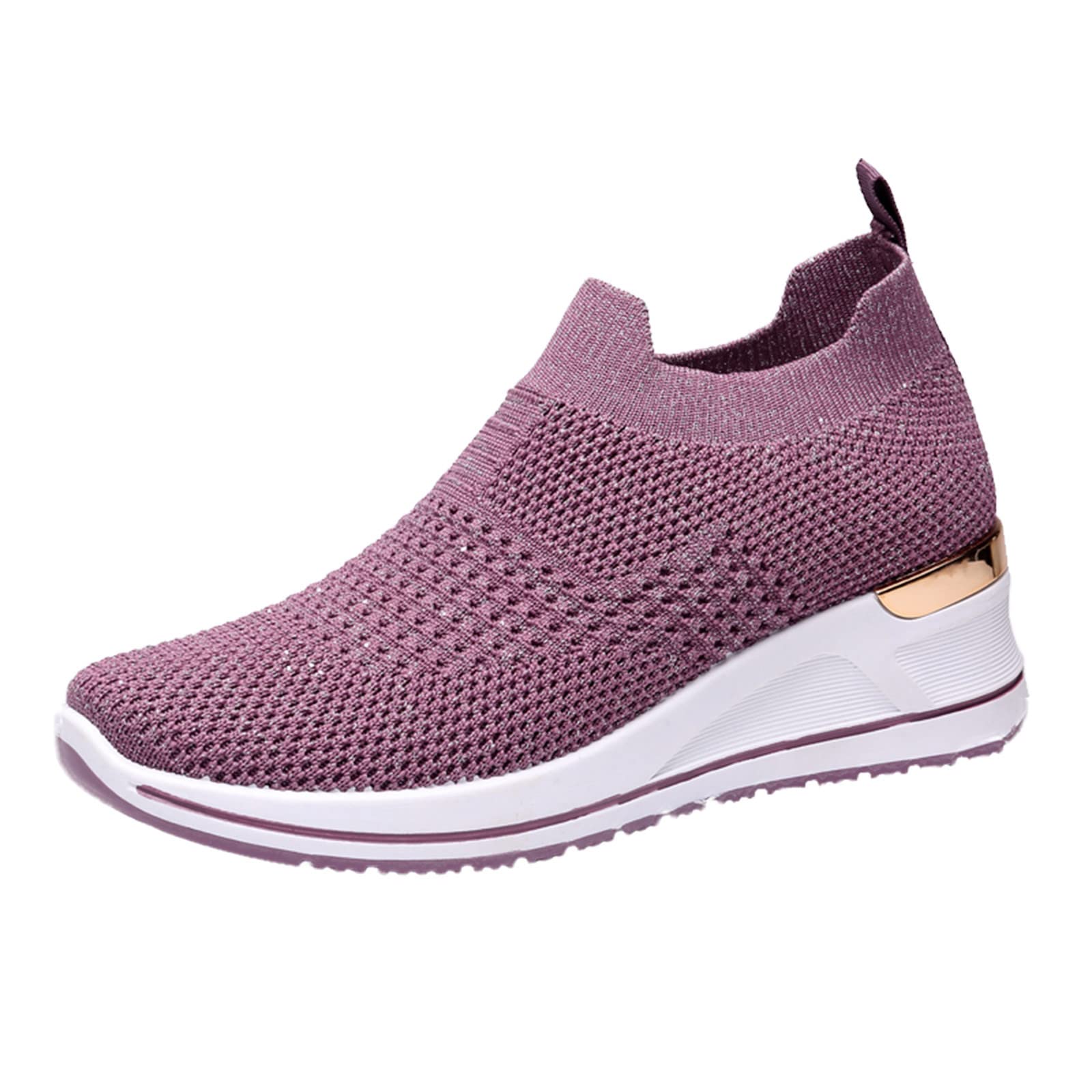**Women's Breathable Running Sneakers - Lightweight Mesh Casual Shoes for Walking, Jogging & Gym Workouts | Non-Slip Comfort Wedge Design (Purple, Size 7.5) - Perfect for Outdoor Training, Fitness & Everyday Wear**