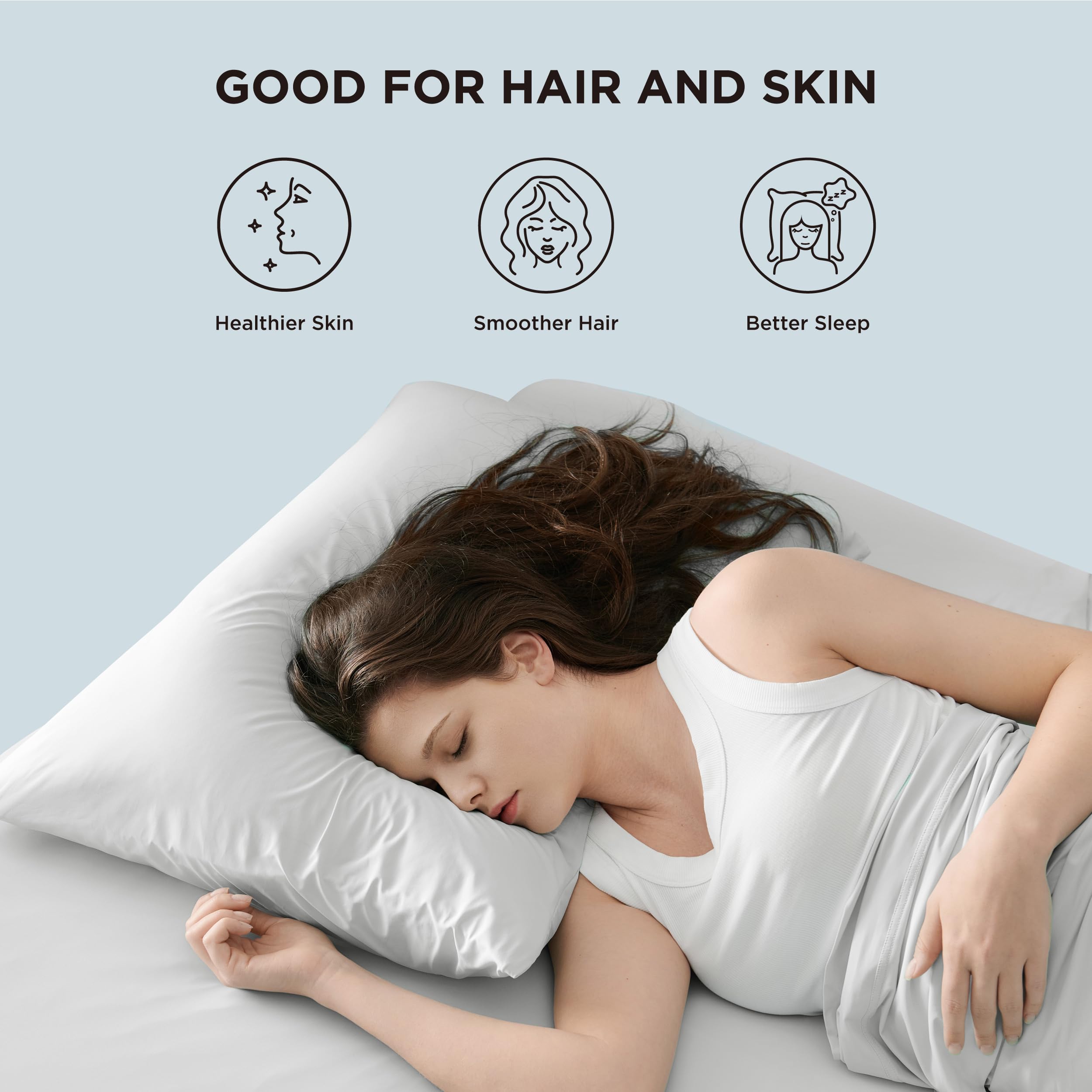 Bedsure Cooling Pillowcases Queen Size Set of 2 - Silky Soft & Breathable Cold Pillow Covers for Hot Sleepers, Night Sweats Relief - Hidden Zipper, Grey, 20x30 Inches - Perfect for Summer Nights, Hot Flashes, and Temperature Regulation