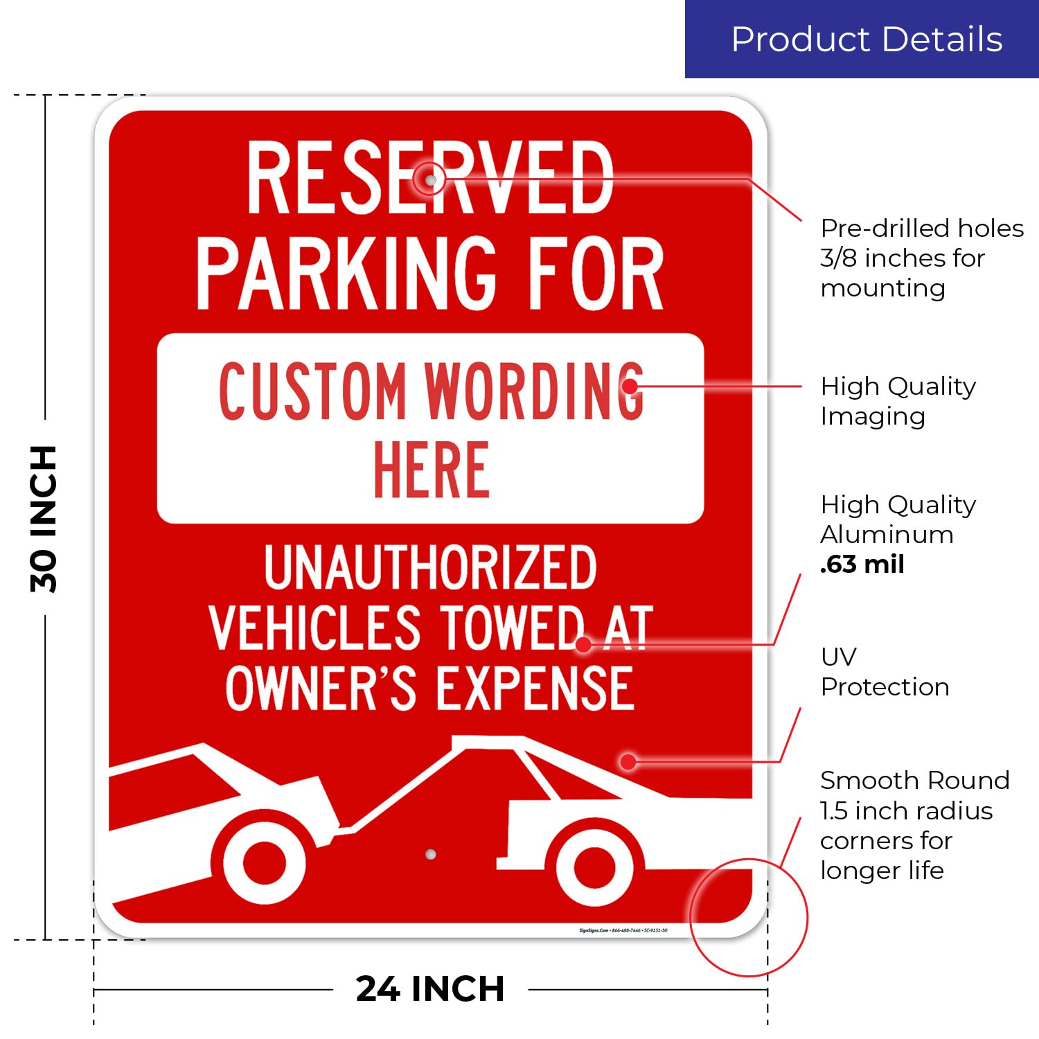 Custom Reserved Parking Sign - 24x30 Inches Rust-Free .063 Aluminum - Fade-Resistant Indoor/Outdoor Sign - Made in USA - Perfect for Driveways, Garages & Business Parking Spaces