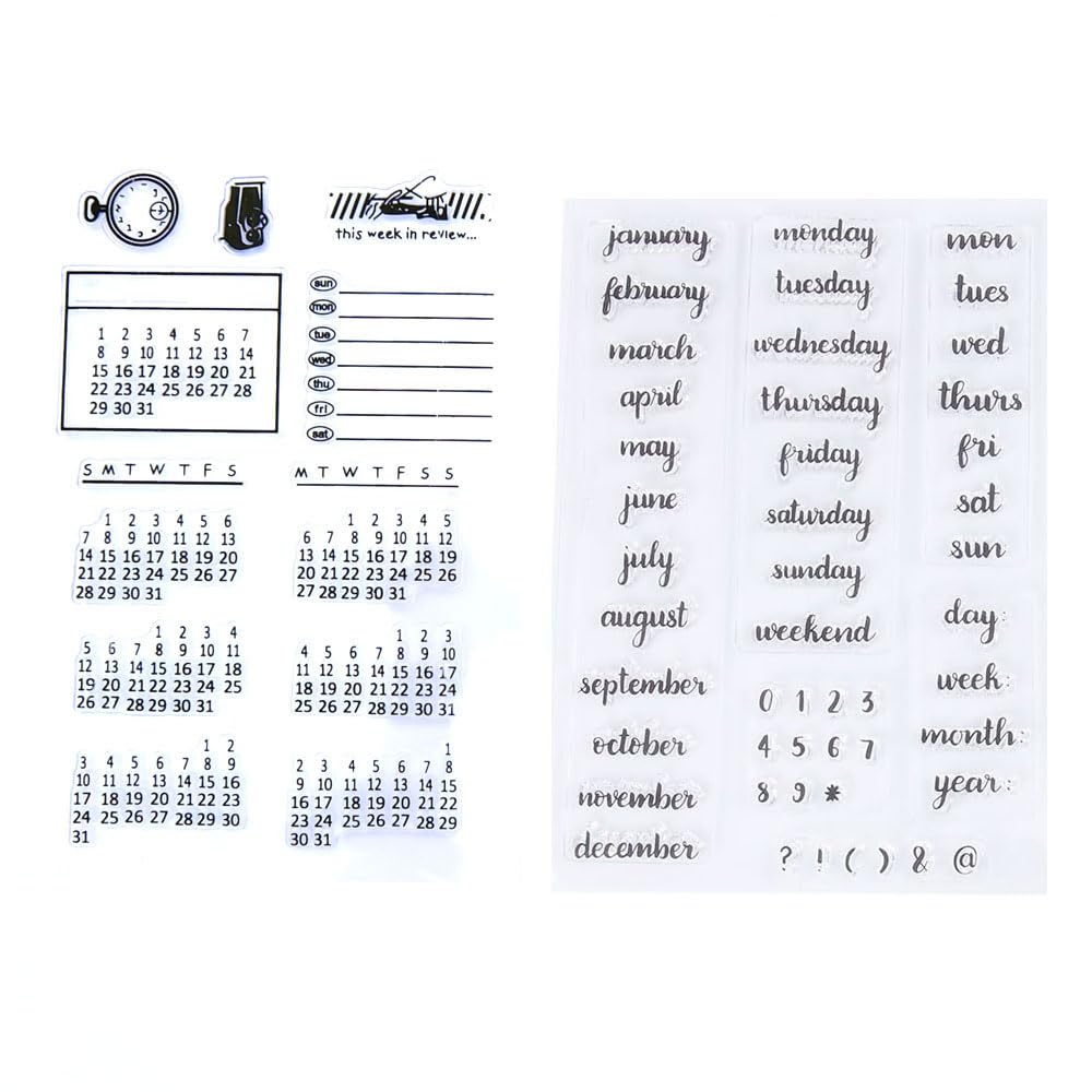 Premium Silicone Clear Stamps Set - Calendar, Month, Week, Date & Day Stamps for Card Making, Scrapbooking, Journaling & Planner Decor (4 Sheets) - Perfect for DIY Crafts, Bullet Journals & Postal Themed Projects