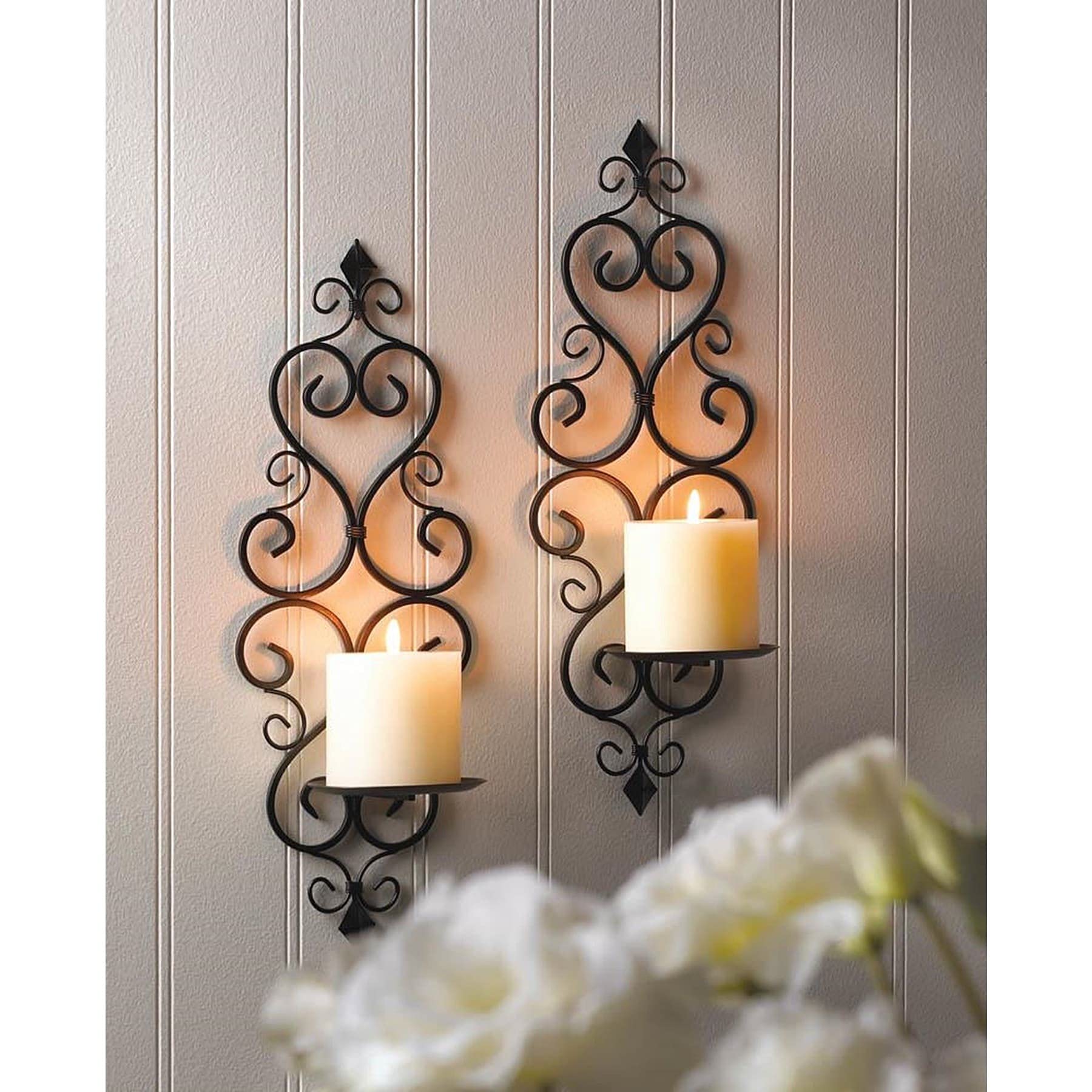 Claudia Scrolling Wall Candle Holder Set of 2 - Decorative Metal Candle Sconces for Home, Wedding, and Outdoor Decor