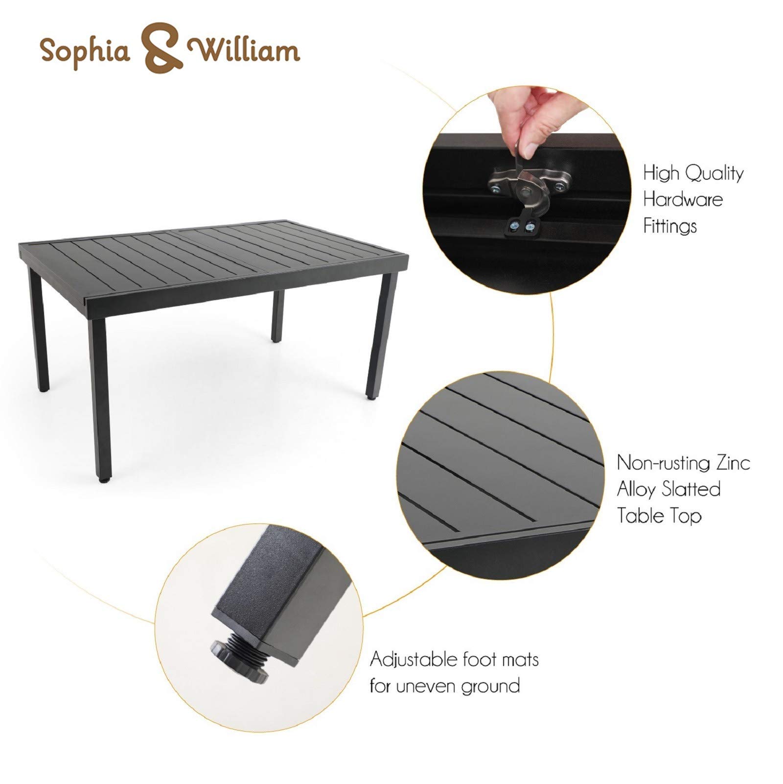 Sophia & William 7-Piece Outdoor Dining Set with 6 Metal Chairs & 1 Expandable Rectangle Table - Modern Patio Furniture for Poolside, Porch, Backyard | Perfect for Outdoor Entertaining, BBQ Parties & Family Gatherings
