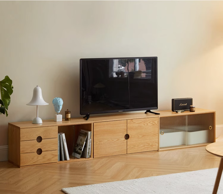 Oak Solid Wood Modern TV Stand - Stylish Entertainment Center for Living Room & Home Theater Setup