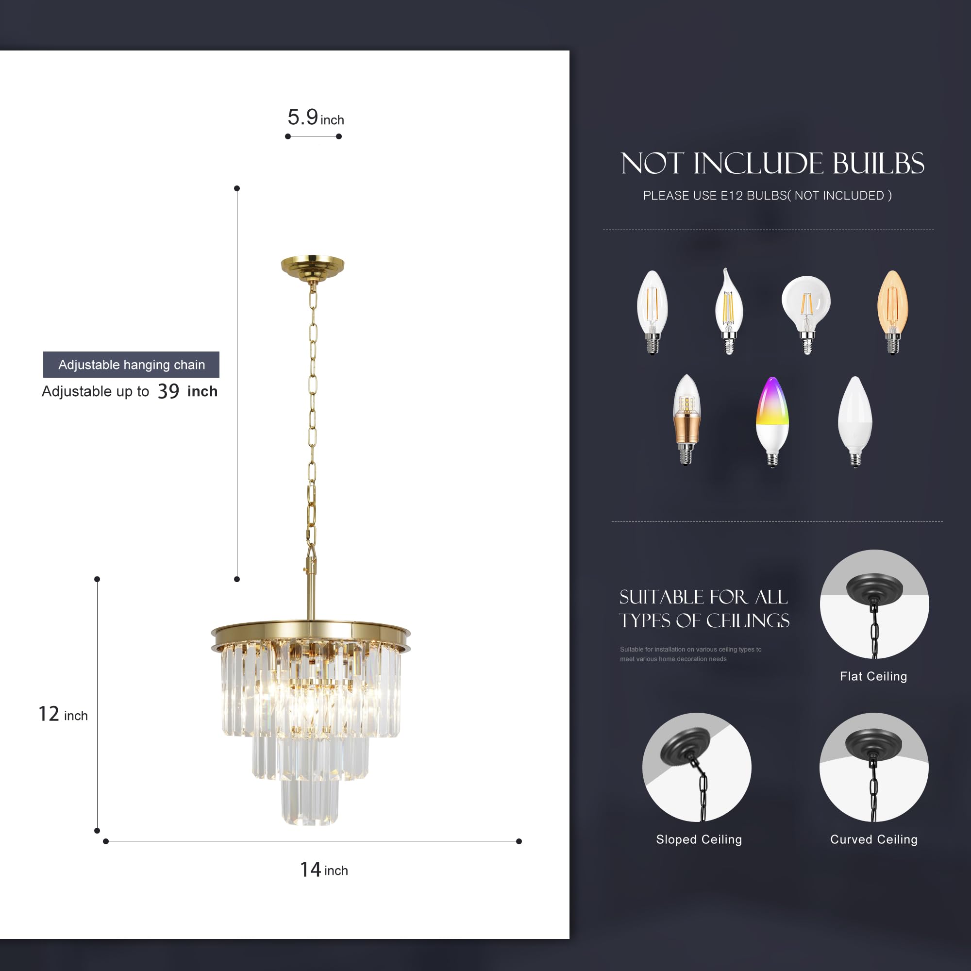 Modern Crystal Gold Chandelier - Elegant Pendant Ceiling Light Fixture for Dining Room, Living Room, Kitchen Island & Bedroom | Perfect for Home Decor, Wedding Venues & Luxury Interior Lighting