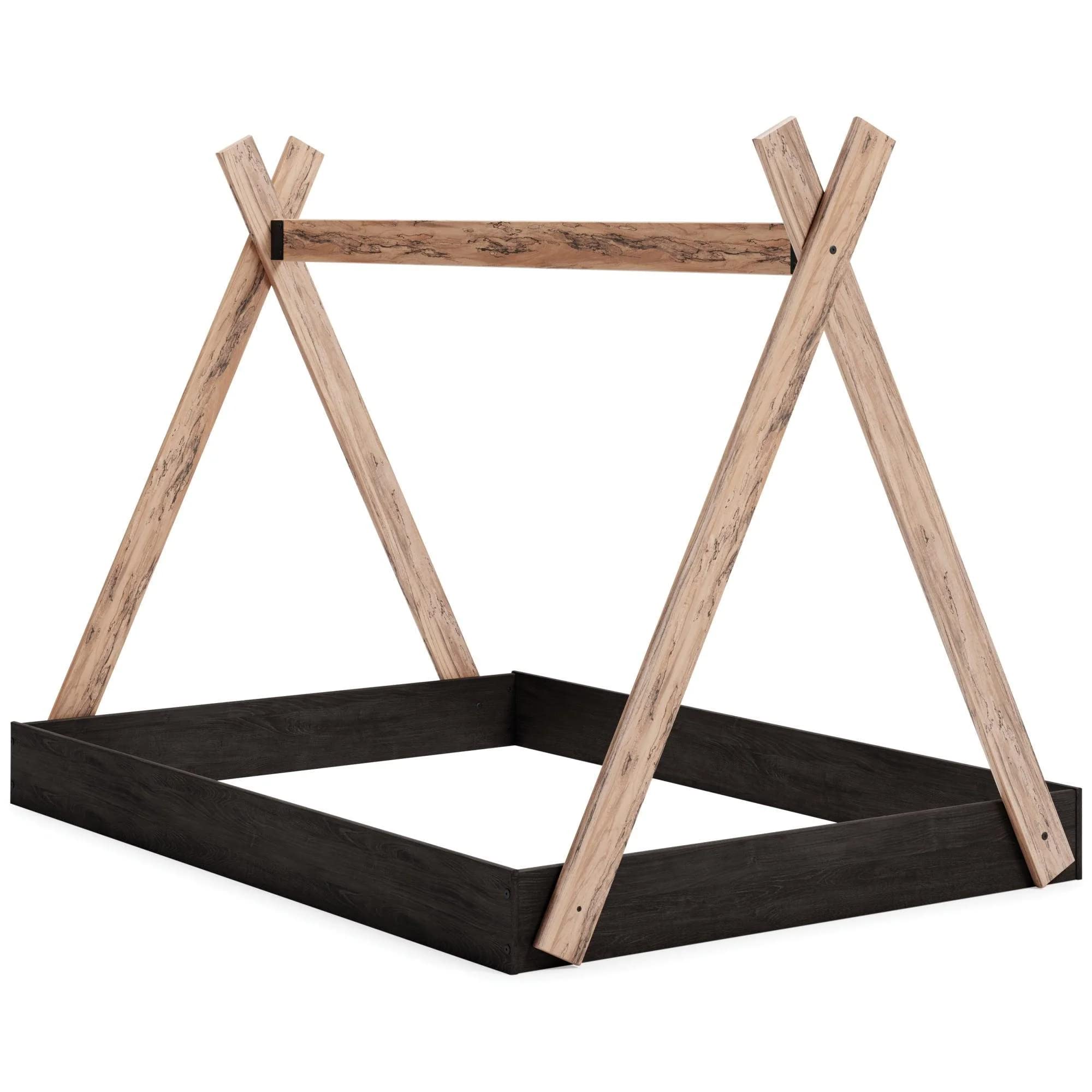 Signature Design by Ashley Piperton Contemporary Full Size Tent Bed Frame - Natural Wood & Black Finish - Perfect for Kids & Teens Bedrooms, Dorm Rooms & Playrooms