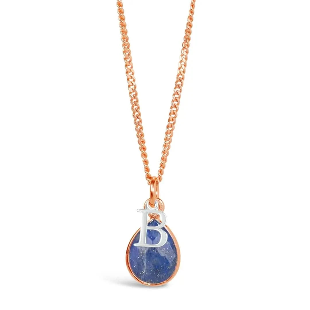 Lapis Lazuli Charm Necklace - Rose Gold Plated September Birthstone Jewelry for Women - Perfect Gift for Birthday, Anniversary & Special Occasions