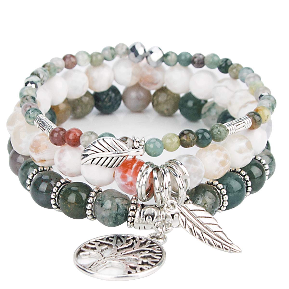 Healing Stone Crystal Beaded Bracelets for Women - Tree of Life Yoga Stretch Bracelet Set, Spiritual Jewelry Birthday Gifts for Her | Meditation, Yoga & Positive Energy
