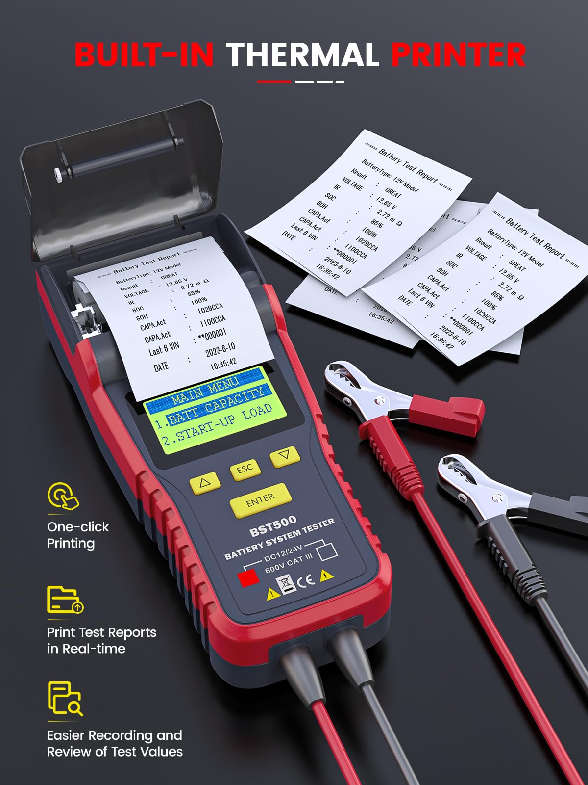 ANCEL BST500 12V 24V Car Battery Load Tester with Printer - 99% Accurate Automotive Battery Analyzer for Cranking & Charging System - Heavy Duty Battery Tester for Car, Truck, SUV, ATV, RV - Perfect for Mechanics & DIY Auto Maintenance