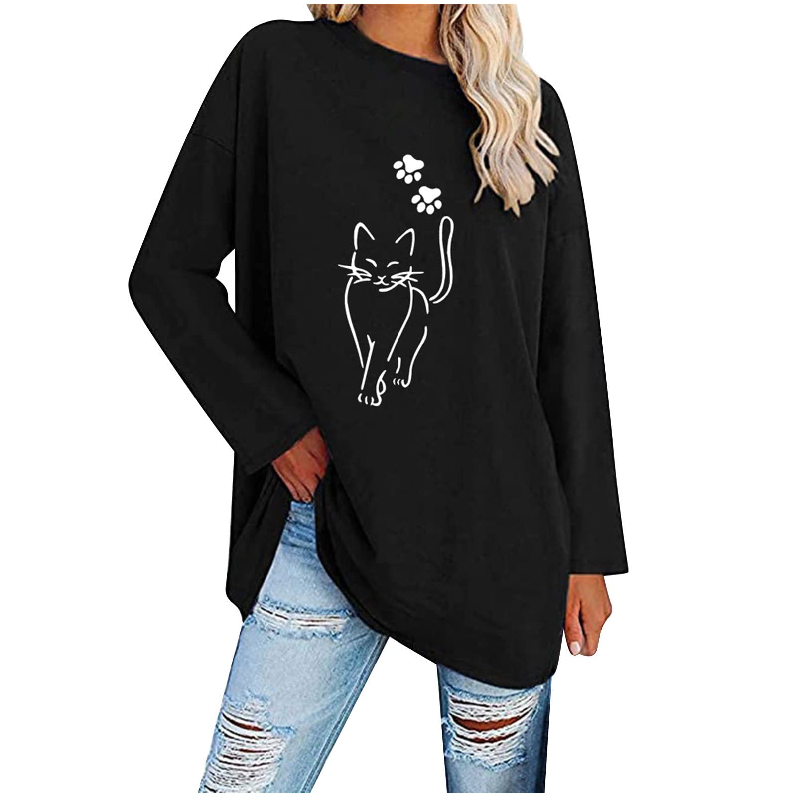Women's Summer Casual Long Sleeve T-Shirts - Loose Fit Crewneck Printed Blouse for Everyday Wear | Perfect for Work, Weekend Outings & Travel