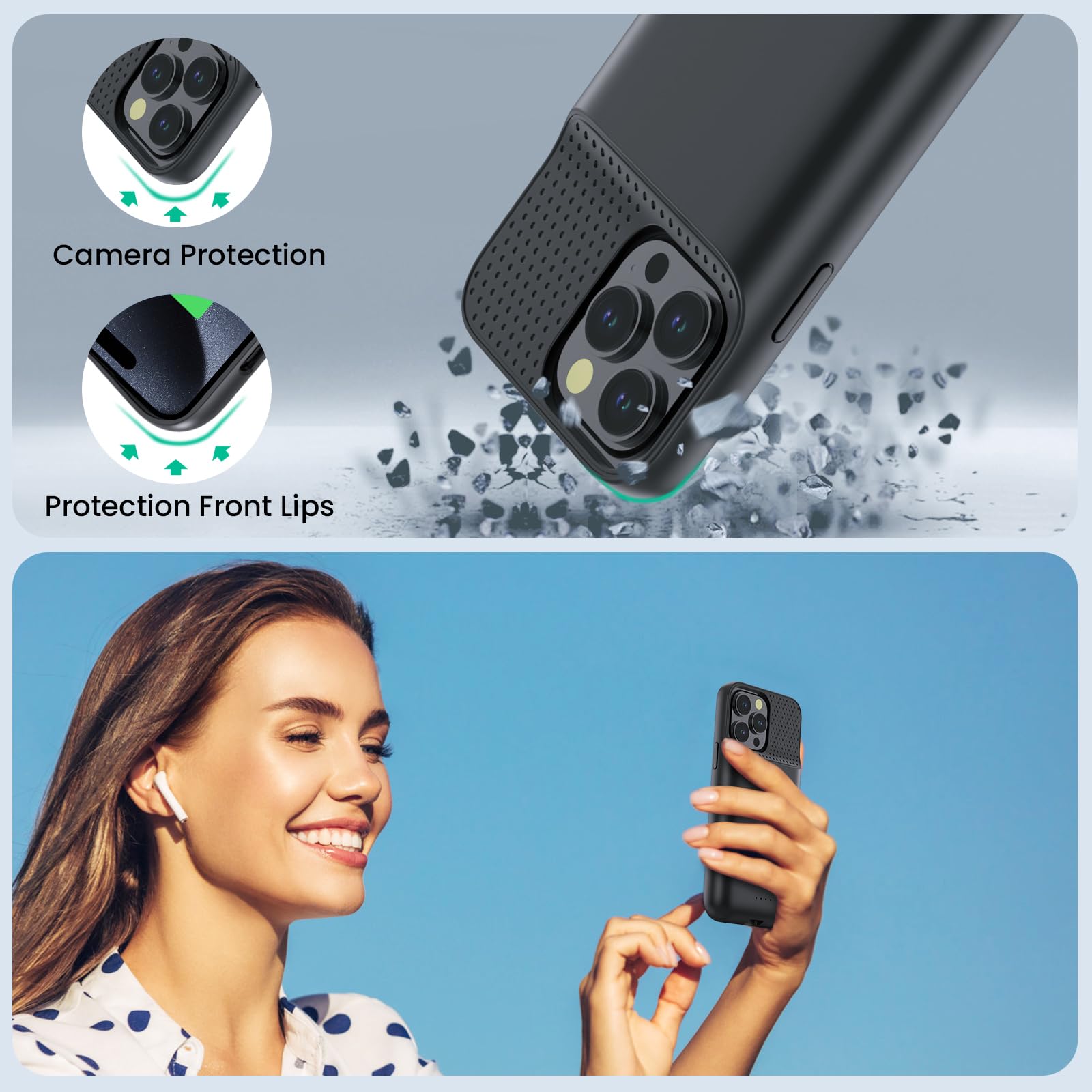 Upgraded 8600mAh Slim Battery Case for iPhone 15 Pro Max - 15W Fast Charging Portable Charger Cover | Protective Extended Power Bank for iPhone 15 Pro Max (6.7 inch) | Perfect for Travel, Work & Outdoor Activities - Black