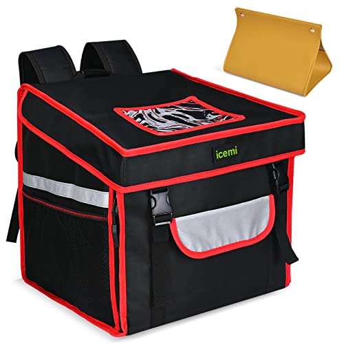 iceMi Insulated Food Delivery Bag - Thermal Backpack for Hot & Cold Meals, Catering, Picnics, BBQs & Parties | Leakproof Lunch Carrier for Delivery Drivers, Outdoor Dining & Holiday Shopping (Dark Black)