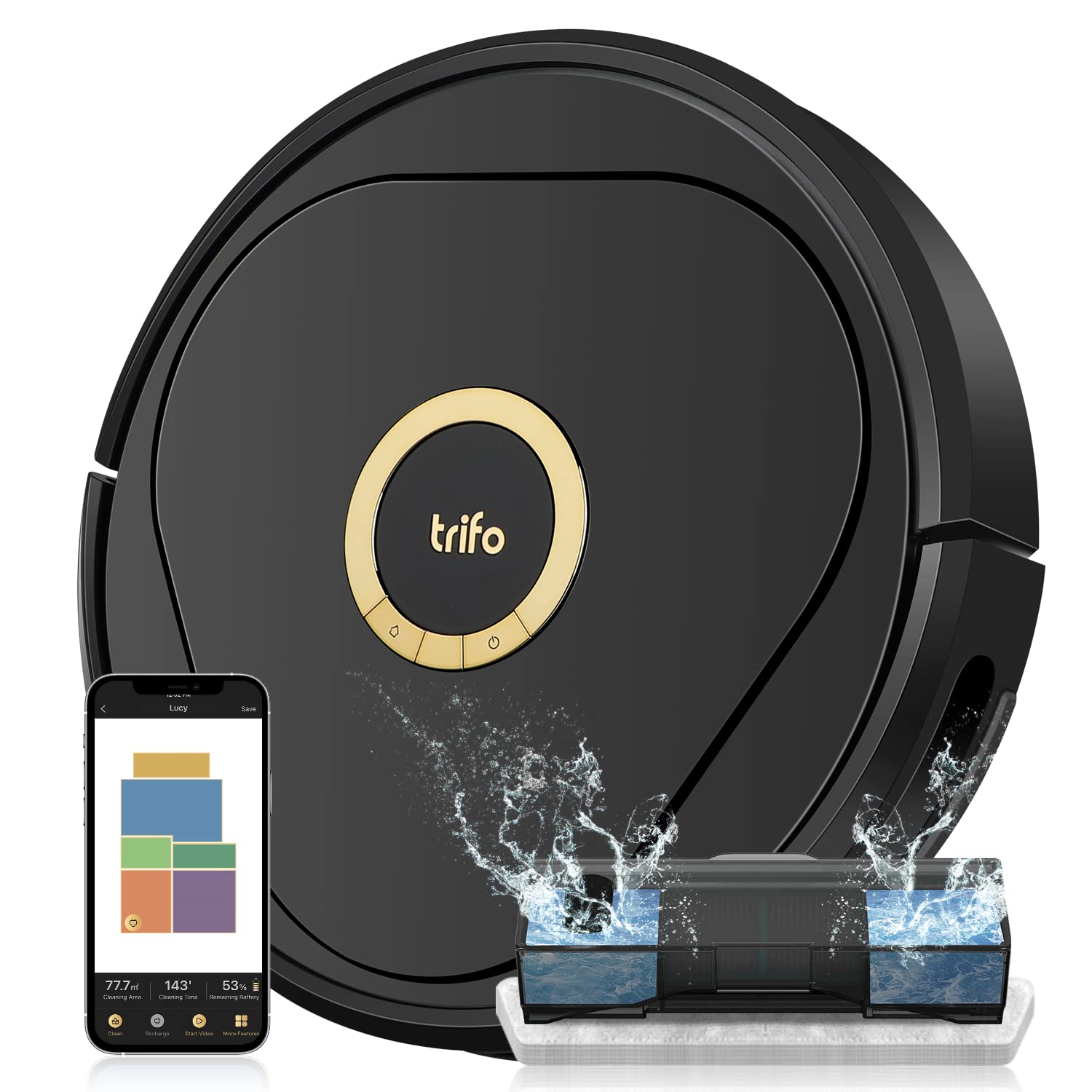 Trifo Lucy Ultra Robot Vacuum and Mop Combo - 4000Pa Strong Suction, AI Obstacle Avoidance, Smart Mapping App Control, WiFi & Alexa Compatible - Ideal for Pet Hair Removal on Hardwood Floors & Carpets - Perfect for Homes with Pets & Busy Families