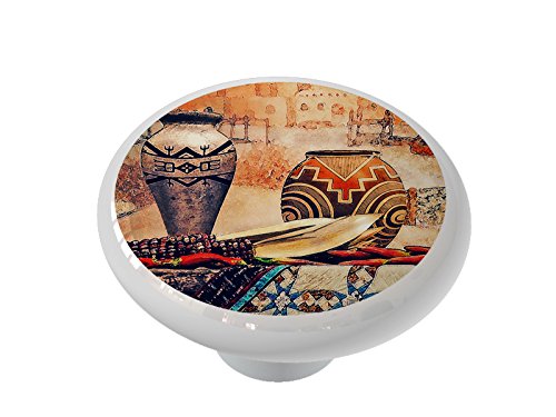 Southwestern Style Ceramic Drawer Knobs - Handcrafted Pottery Cabinet Pulls for Dressers, Cabinets & Furniture (Set of 6) - Perfect for Boho Home Decor, Kitchen Remodel & DIY Projects