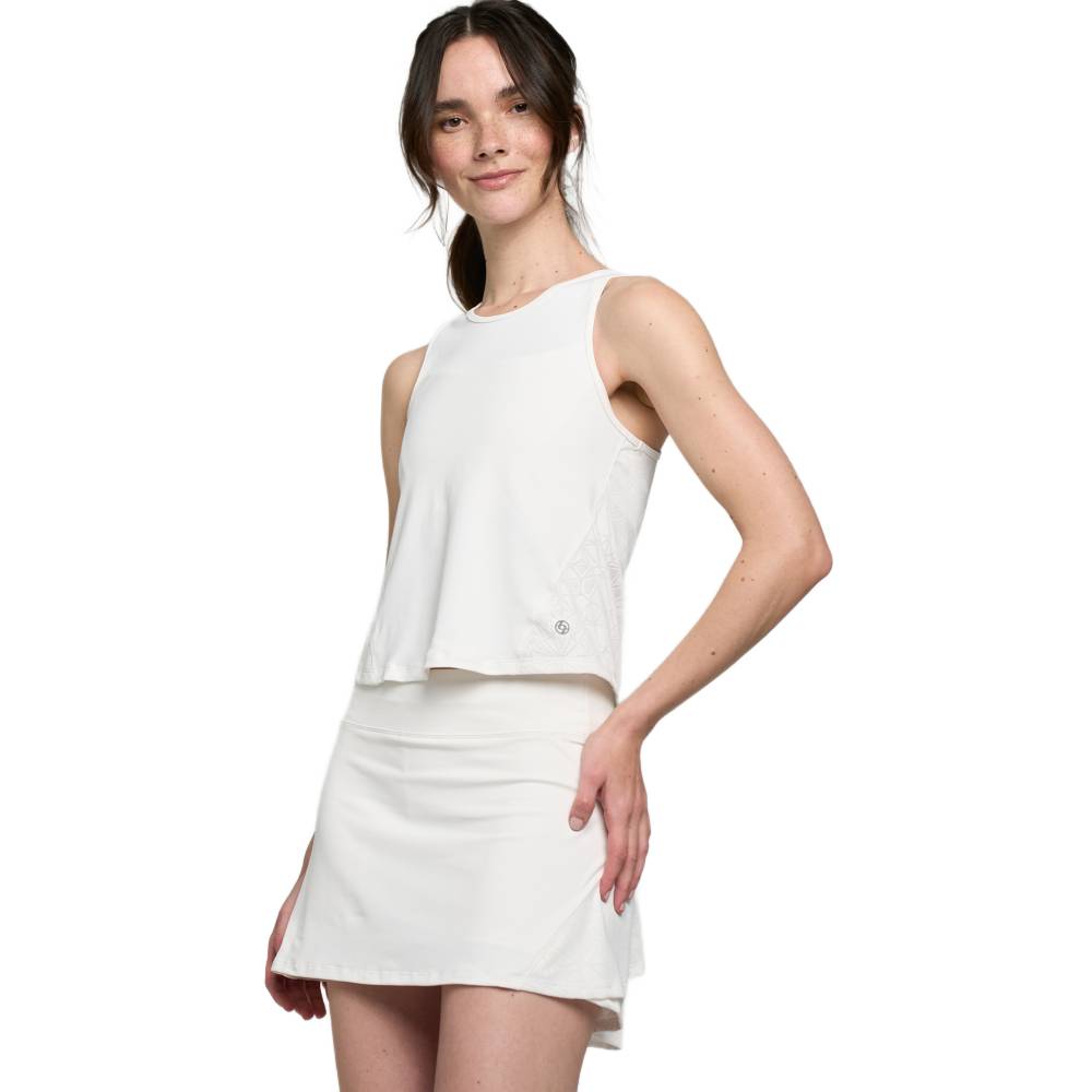 Lija Women's Elite Baton Tank Top - White | Breathable Workout Shirt for Running, Yoga & Gym | Moisture-Wicking Athletic Performance Wear