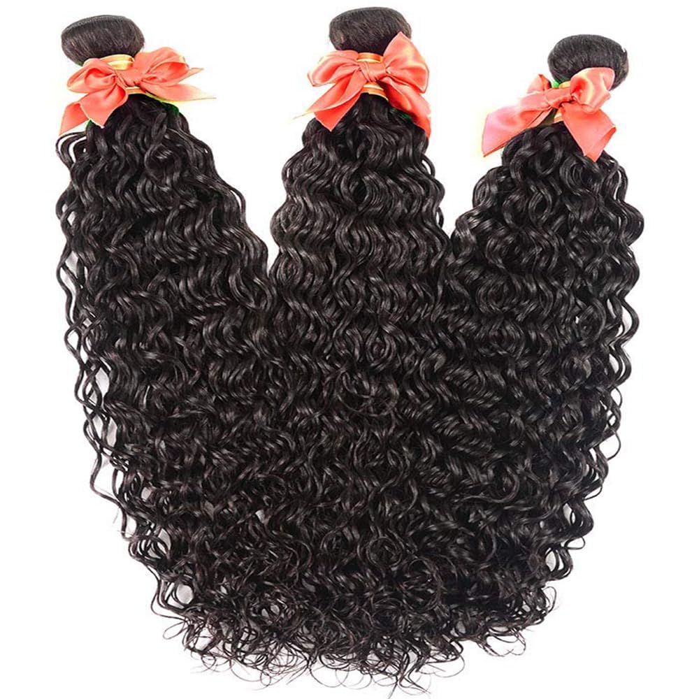 22 24 26 Inch Wet and Wavy Human Hair Bundles | Brazilian Virgin Curly Hair Extensions | 3 Bundles 180% Density Natural Color | Perfect for Daily Styling, Parties & Special Occasions