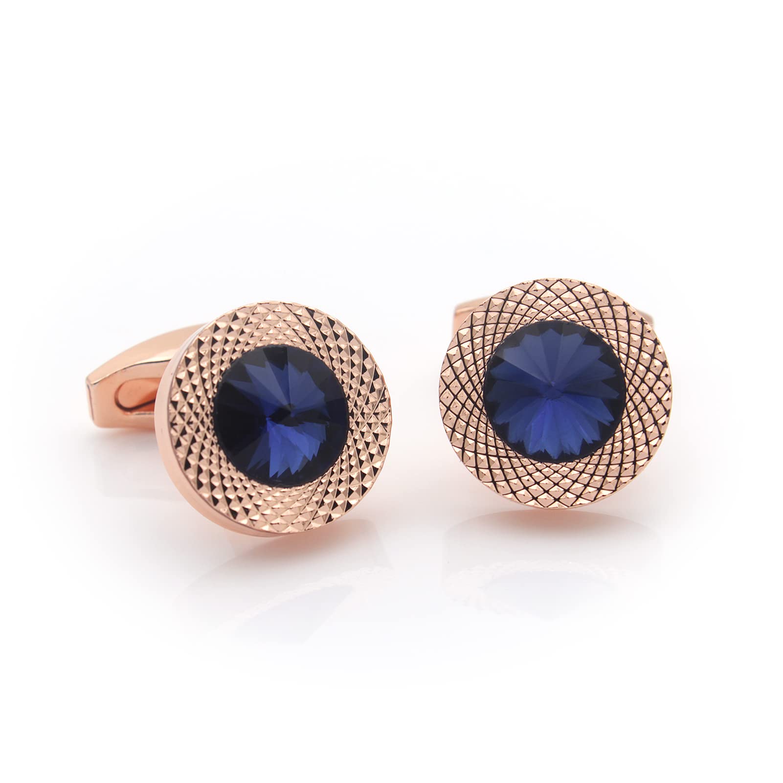 Elegant Sapphire Blue Crystal Gem Rose Gold Cufflinks for Men - Perfect Gift for Weddings, Prom & Formal Events
