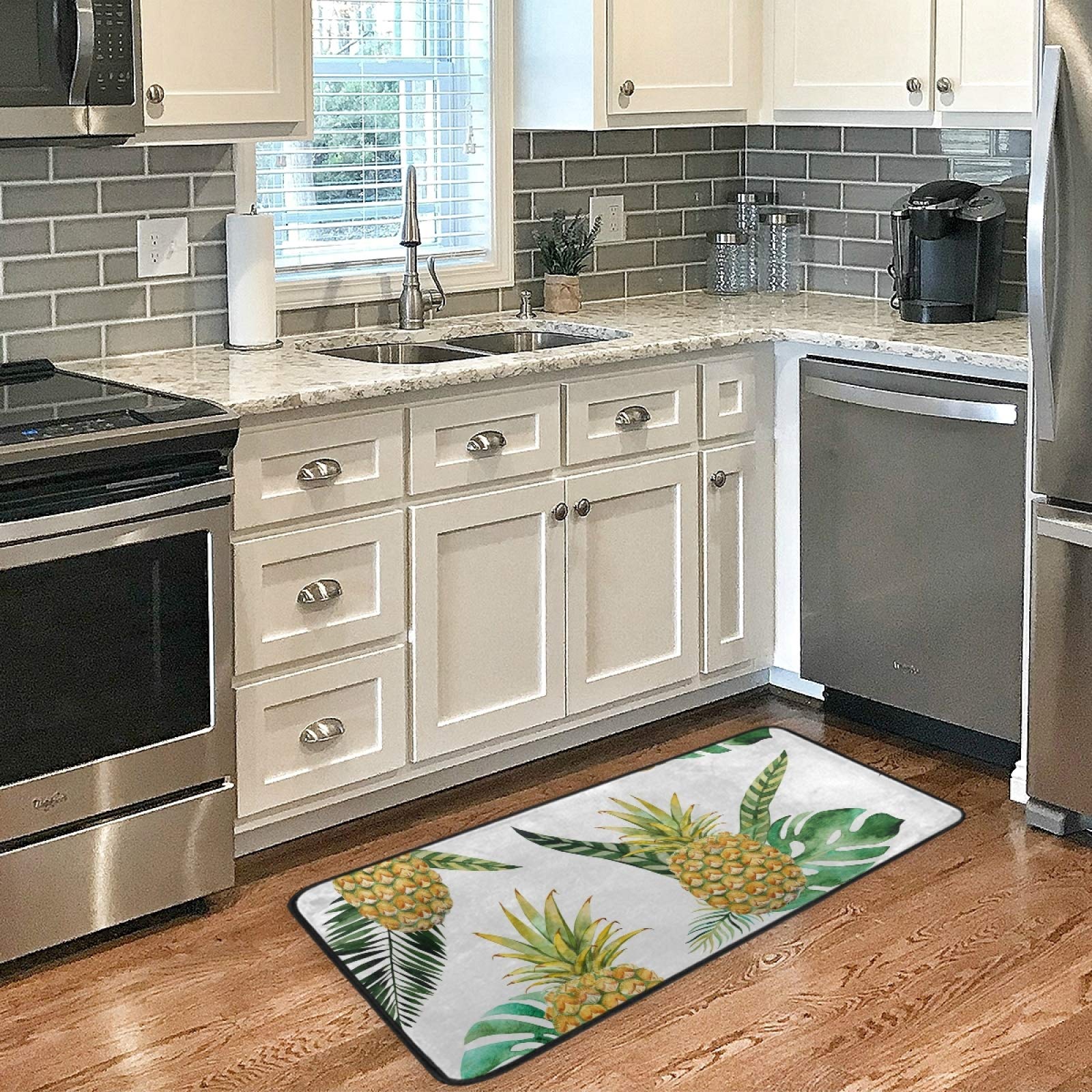 Non-Slip Kitchen Rug Mats 39x20 Inch - Tropical Pineapple Design Soft Bathroom Doormat & Runner for Home Decor - Perfect for Kitchens, Bathrooms & Entryways