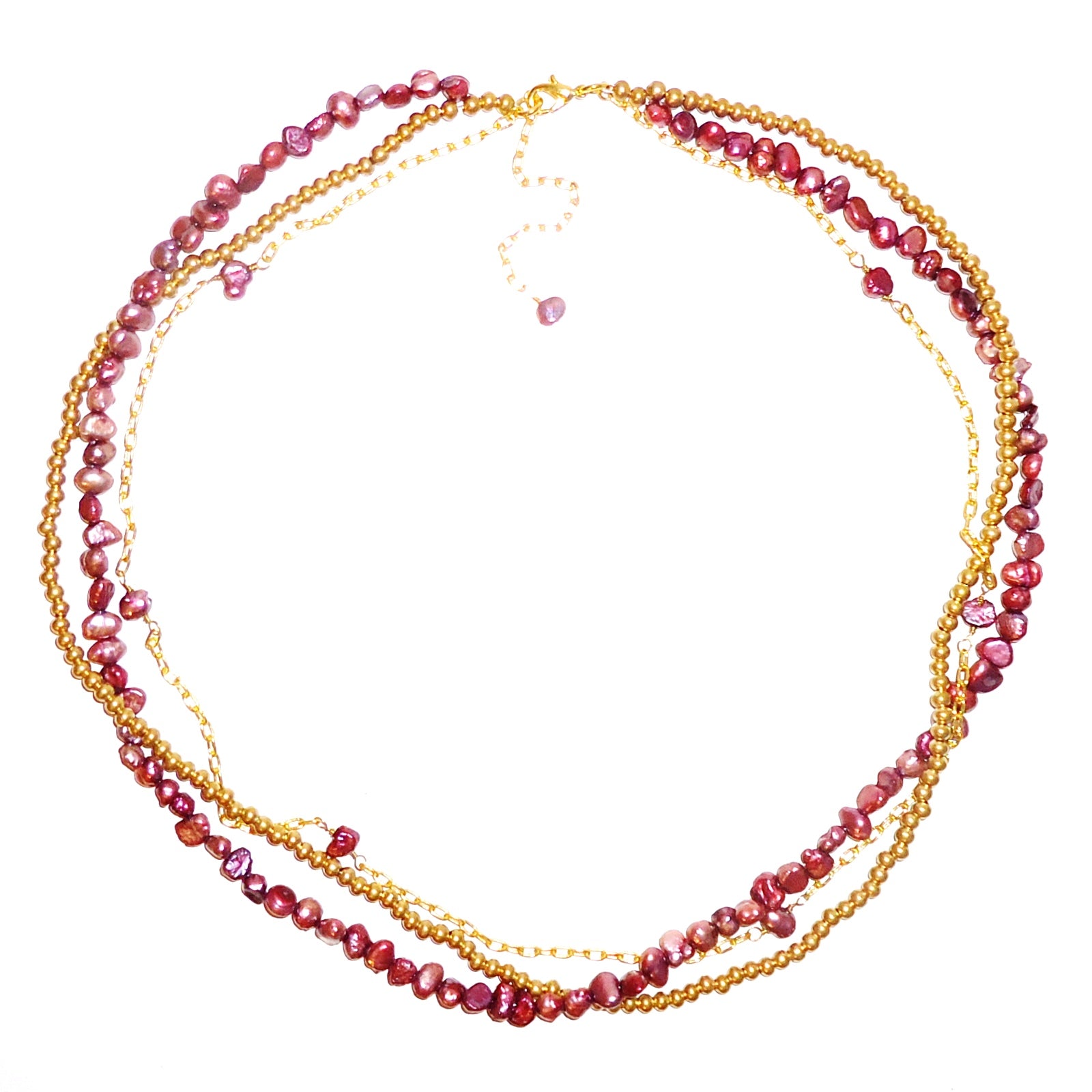 Elegant Pearl & Chain Necklace for Women - Red & Gold Jewelry Gift for Birthday, Anniversary, or Special Occasion