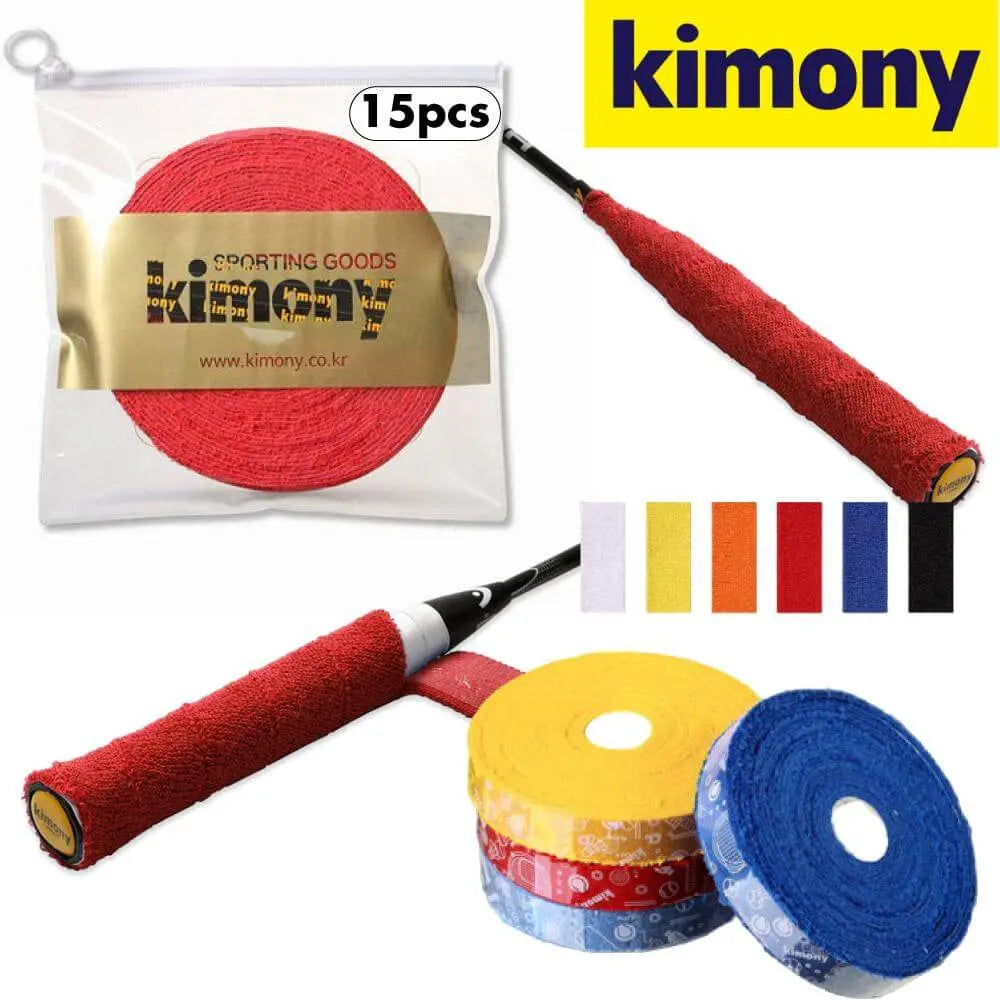 Kimony KGT226 Premium Badminton Towel Grip Roll - 15 Wraps | Sweat-Absorbing, Non-Slip Racquet Handle Grip | Perfect for Badminton, Tennis & Squash Players