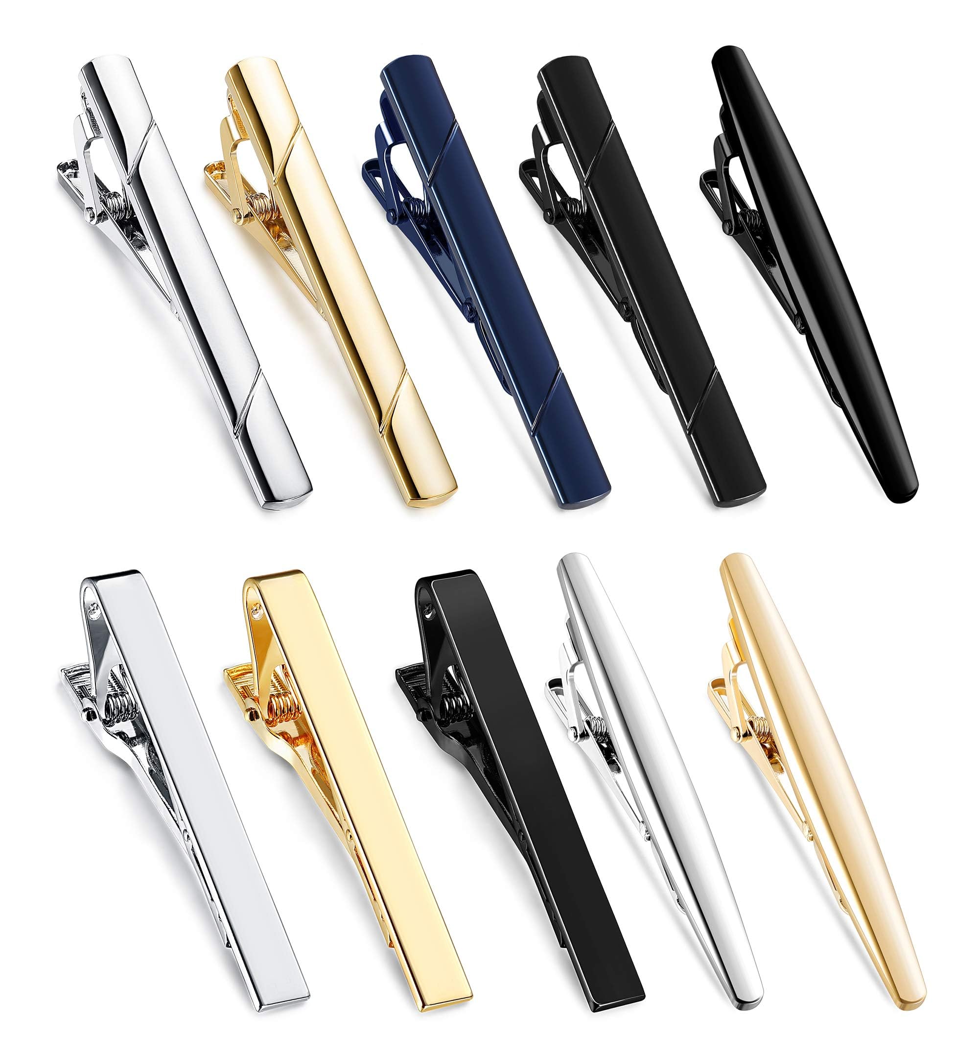 JOERICA 10 Pcs Stainless Steel Tie Clips Set for Men - Slim Tie Bar Pin Clips for Regular Ties, Necktie Accessories for Wedding, Business, Office & Formal Events - Includes Gift Box