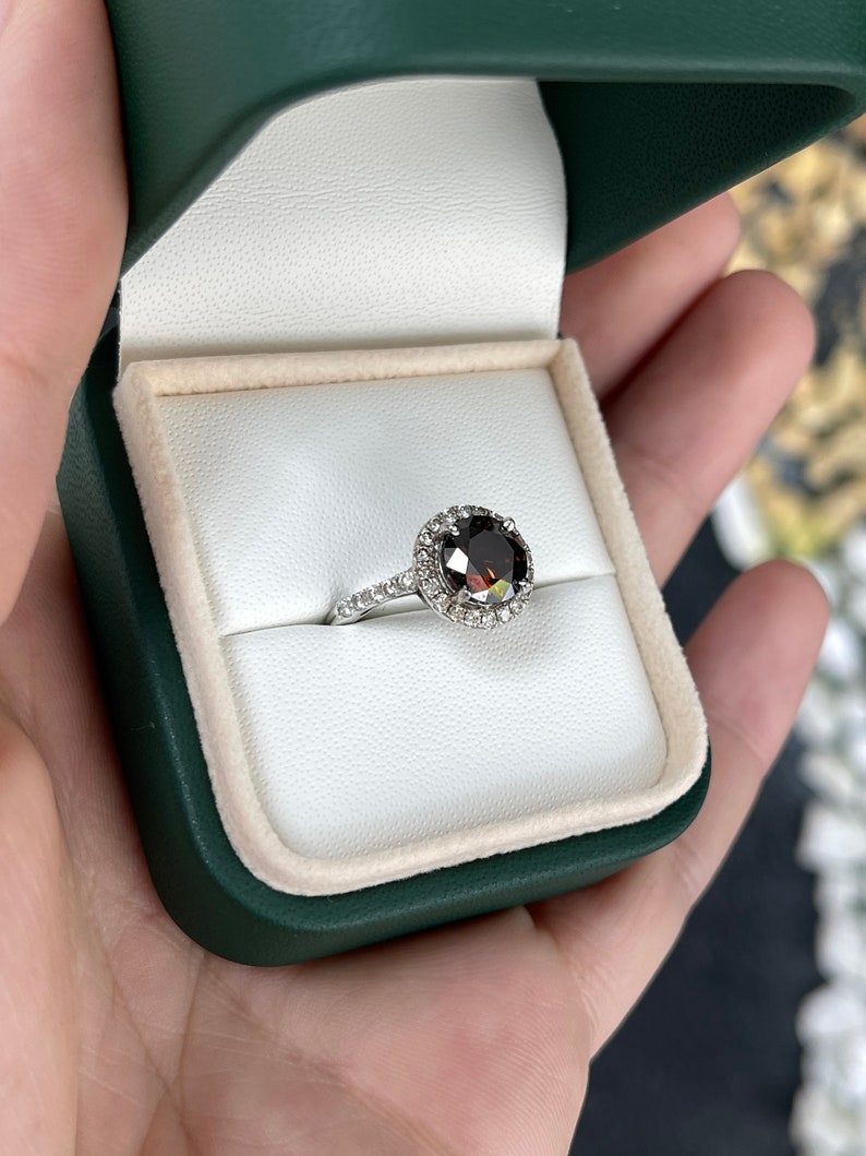 2.47tcw 14K Gold AIG Certified Natural Fancy Dark Brown Diamond Halo Engagement Ring for Women - Perfect for Proposals, Anniversaries & Right Hand Elegance