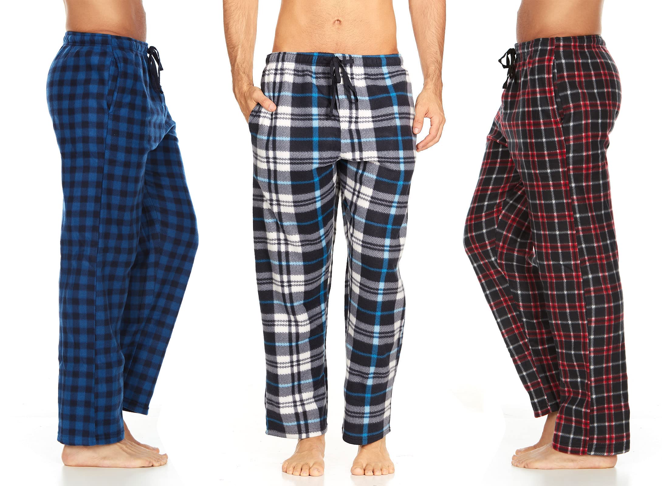 Daresay Men's Fleece Pajama Pants with Pockets - Soft Microfleece Sleepwear & Lounge Pants Multipack for Comfortable Nightwear, Home Relaxing and Winter Lounging
