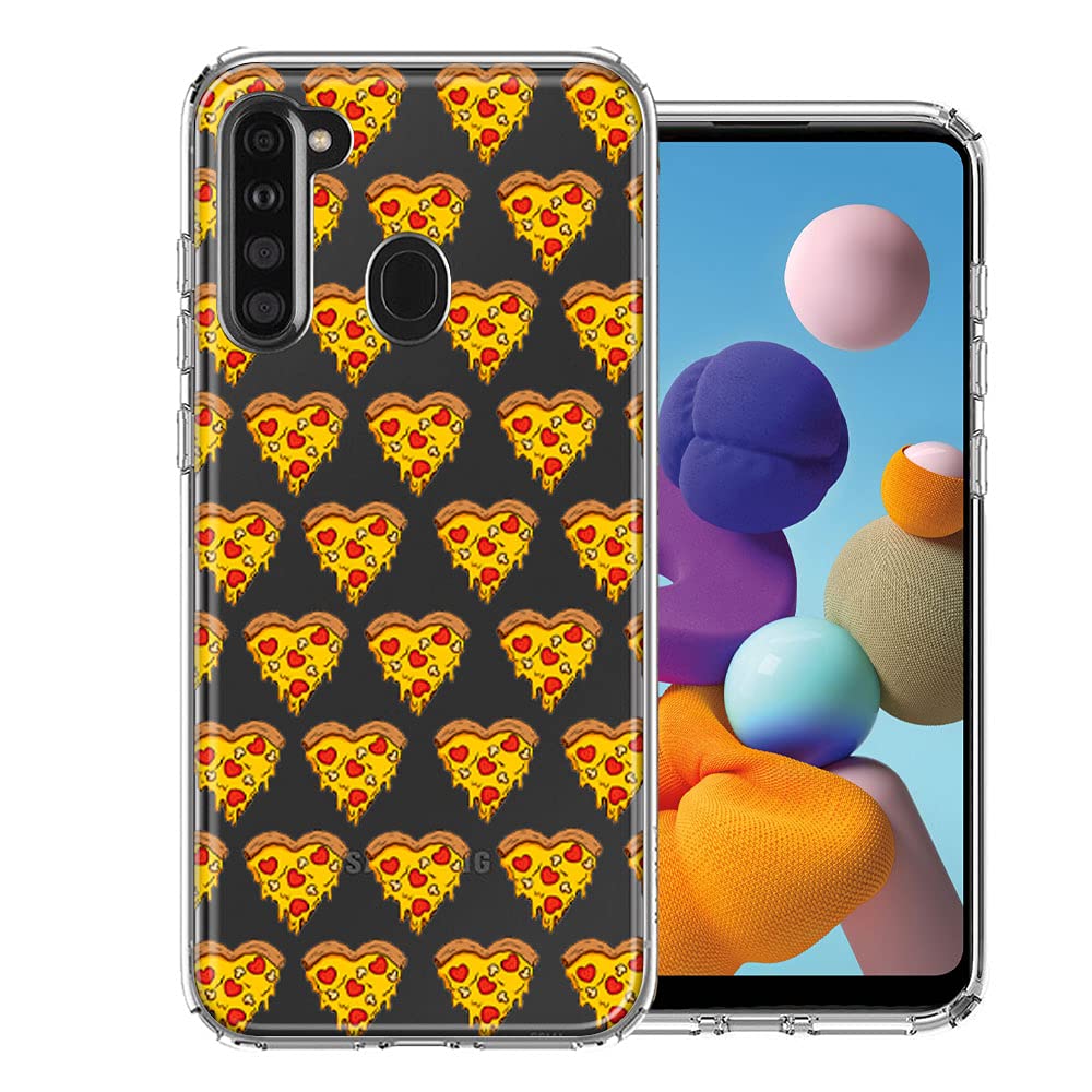 Samsung Galaxy A21 Phone Case - Pizza Hearts & Polka Dots Design, Double Layer Protective Cover | Perfect for Everyday Use, Travel & Gift Giving