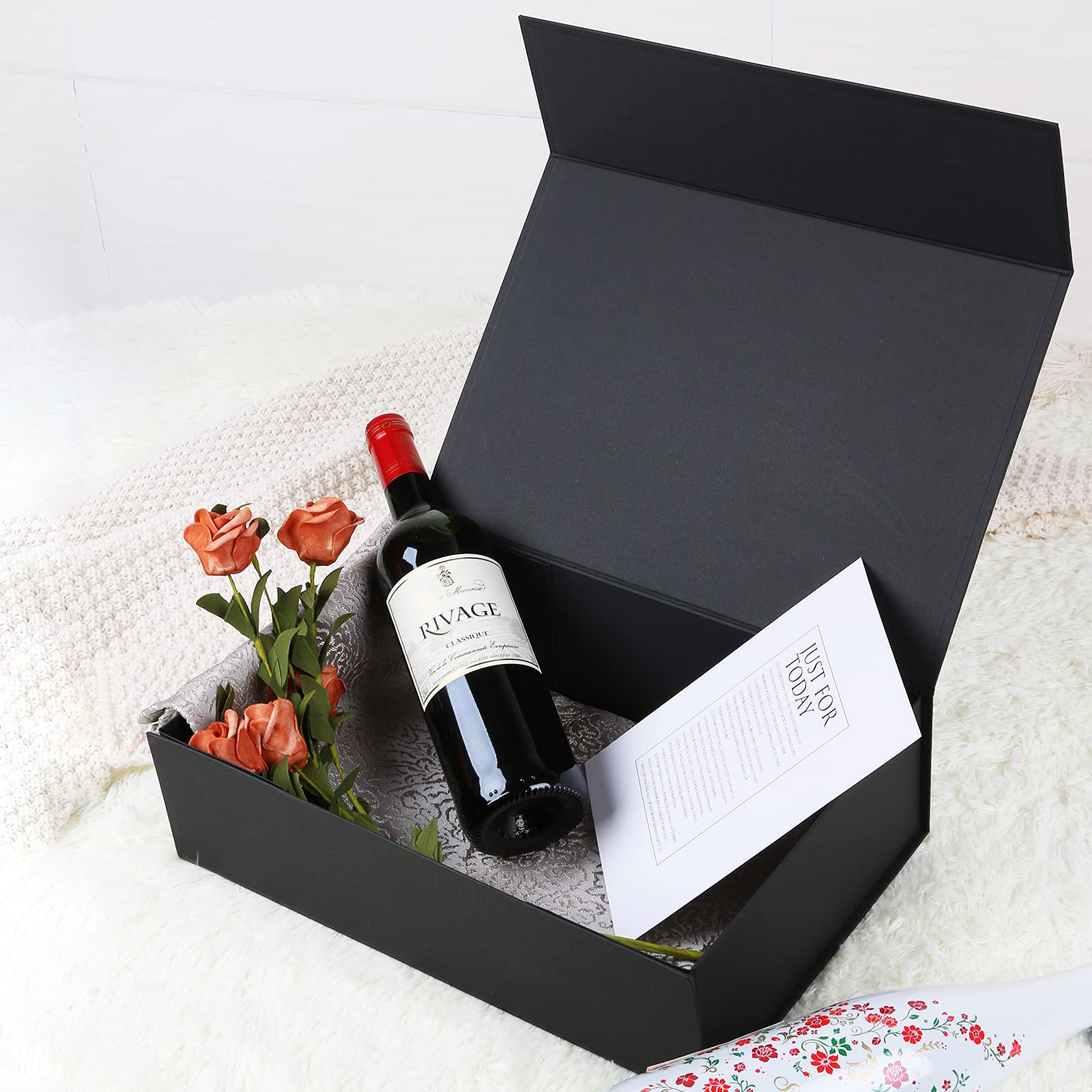 KoKoBin 13.5x9.5x4 Inches Magnetic Gift Box with Lid - Elegant Wedding, Birthday & Proposal Gift Packaging (Black) - Perfect for Groomsmen Gifts, Party Favors & Special Occasions