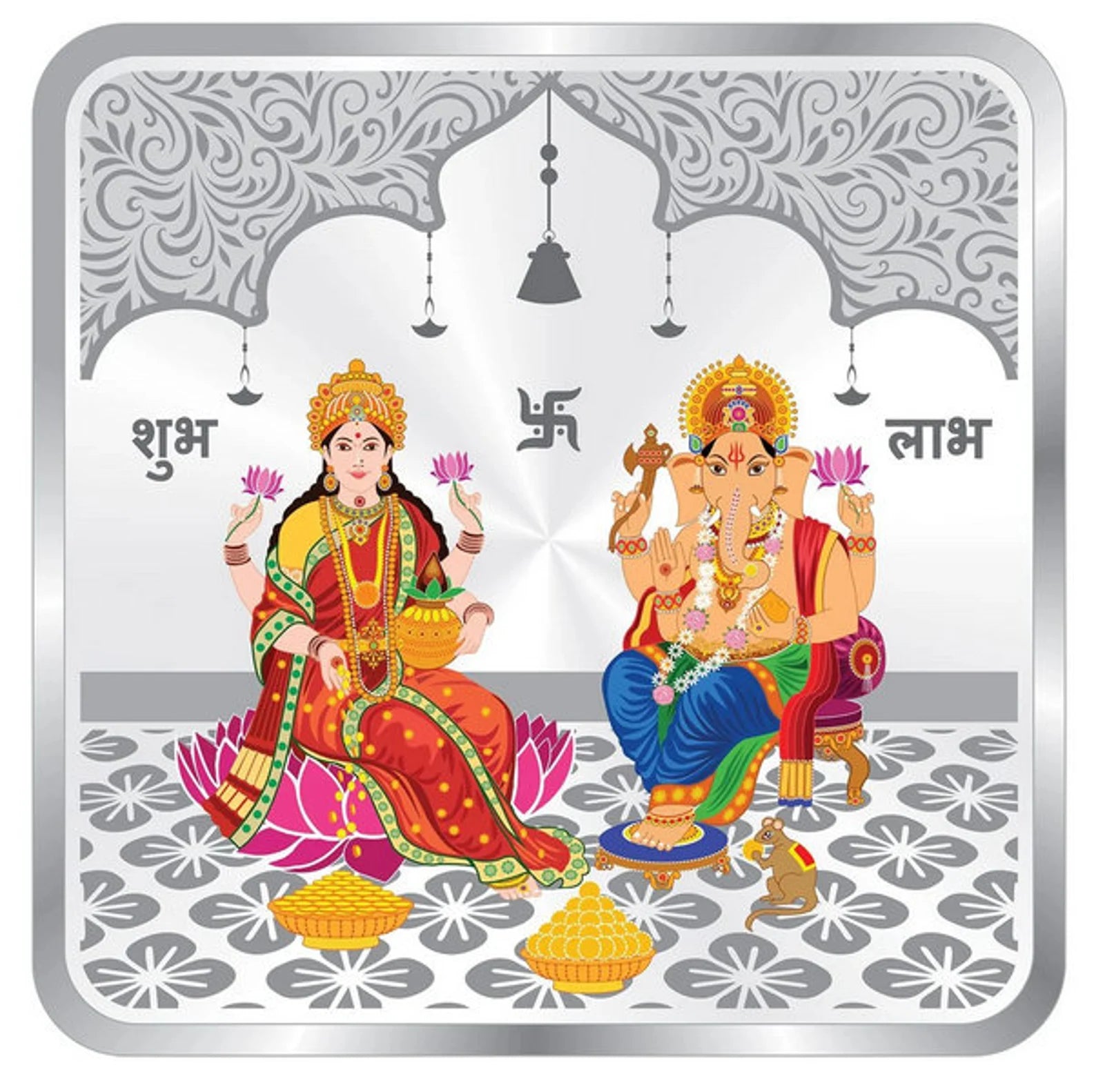 999 Pure Silver Ganesha Lakshmi Square Coin - Authentic Indian Religious Collectible for Puja, Meditation & Home Decor
