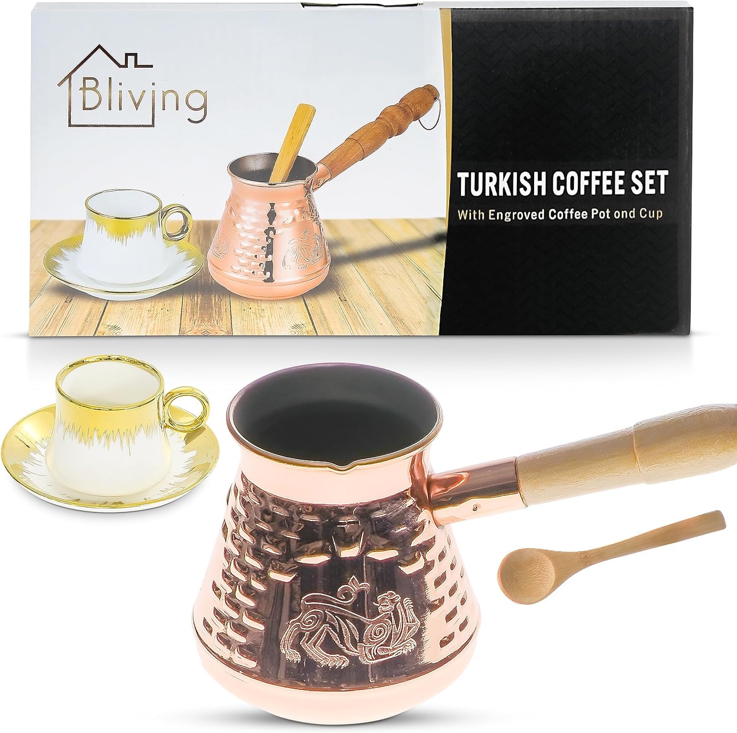 Turkish Coffee Pot - 8.5oz Cezve Ibrik for Greek & Arabic Coffee - 3 Servings - Perfect for Home & Cafe Use