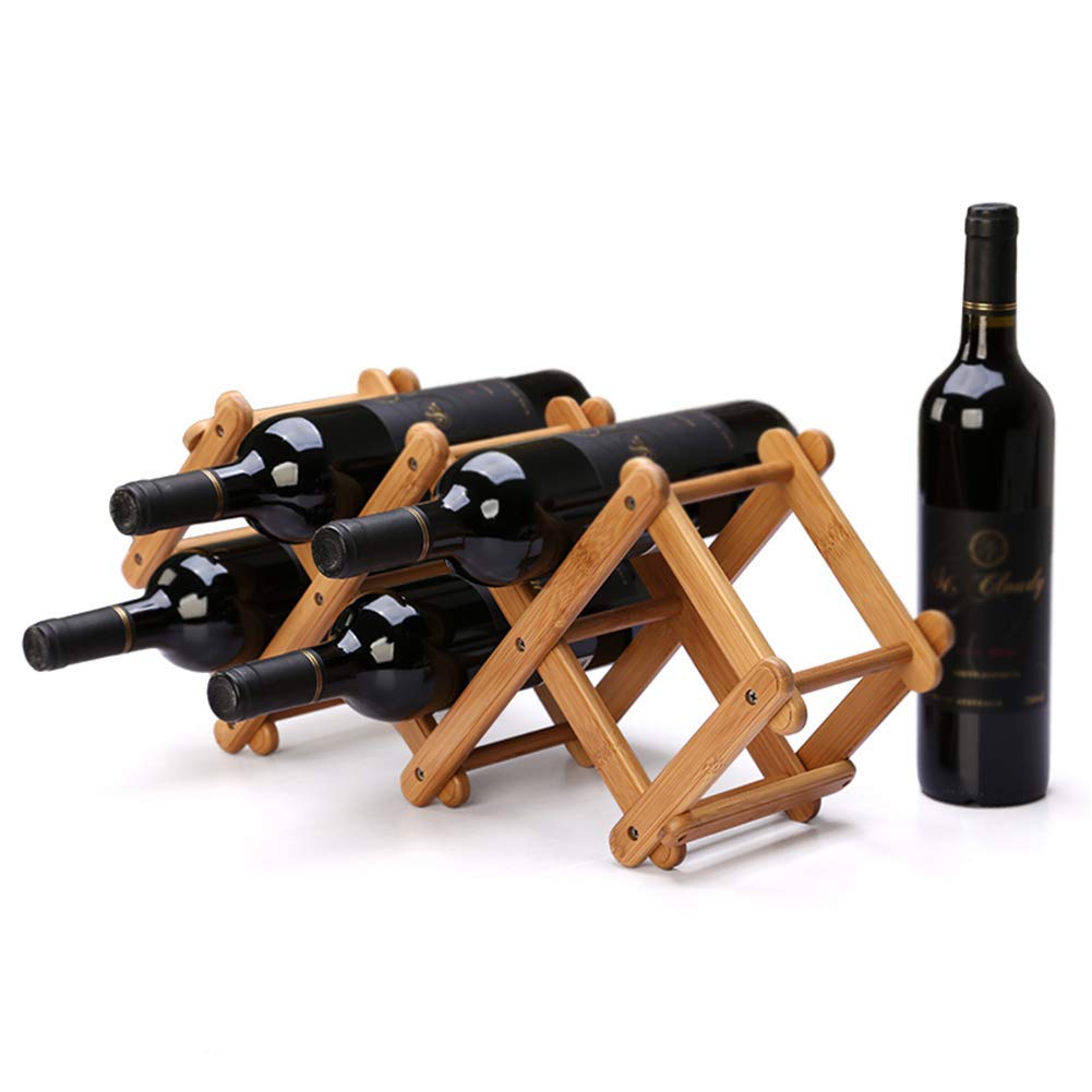 Foldable Bamboo Wine Rack for Countertop - 5 Bottle Storage Organizer | Kitchen Wine Accessories (53.5x15x21.5cm) | Perfect for Small Spaces, Kitchen Countertops & Home Bar Organization