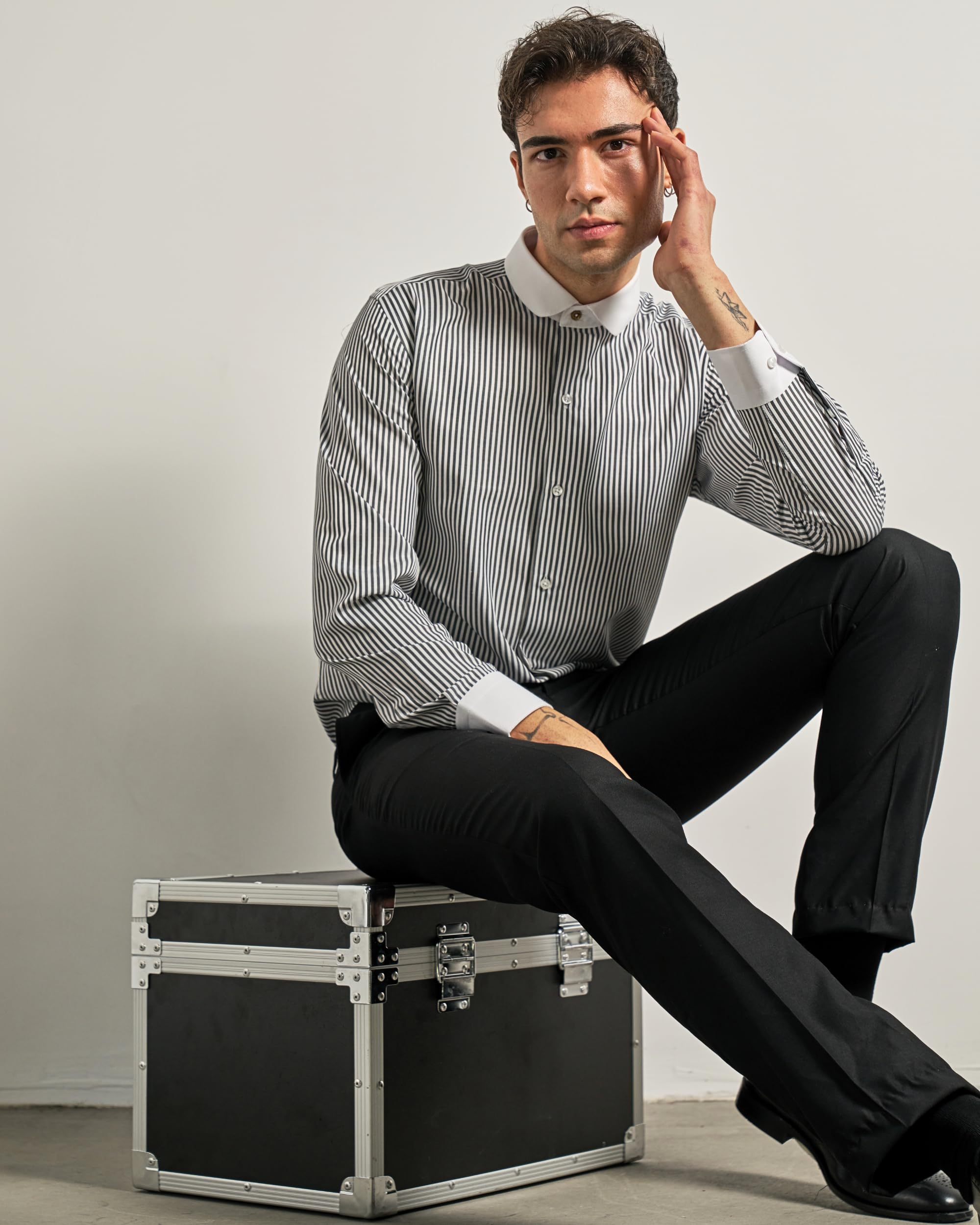 Vintage 1920s Style Men's Club Collar Dress Shirt - Long Sleeve Button Up Formal & Casual Shirts for Business, Wedding, and Retro Fashion Enthusiasts