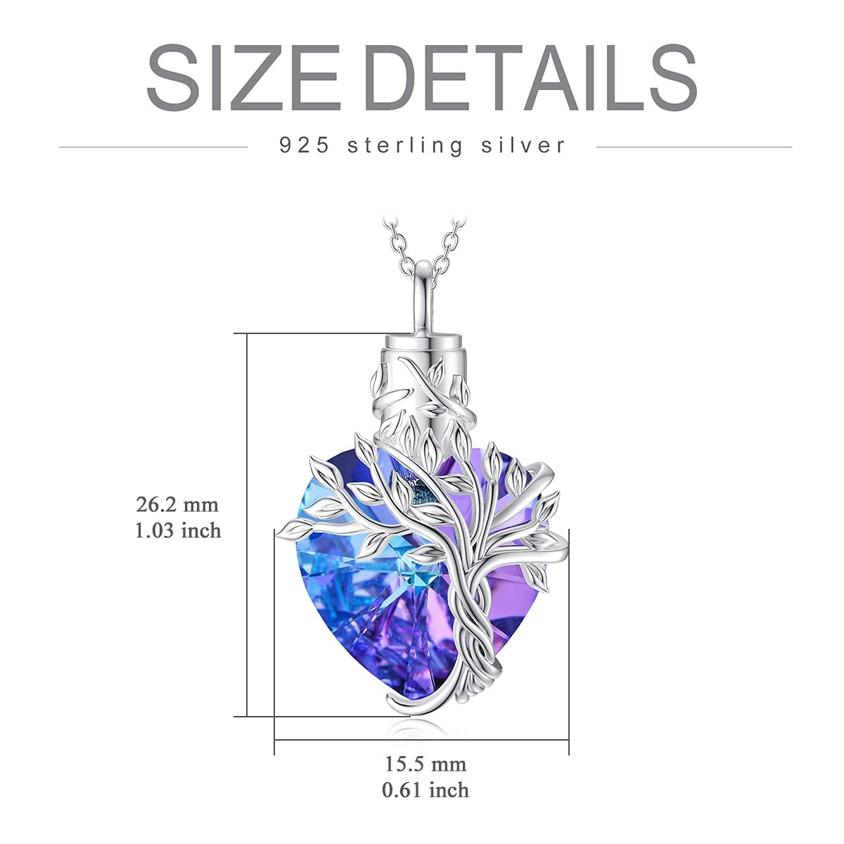 TOUPOP Heart Tree of Life Urn Necklace & Earrings Set with Purple Crystal - Memorial Jewelry Gift for Women, Girls - Perfect for Remembrance, Sympathy & Special Occasions
