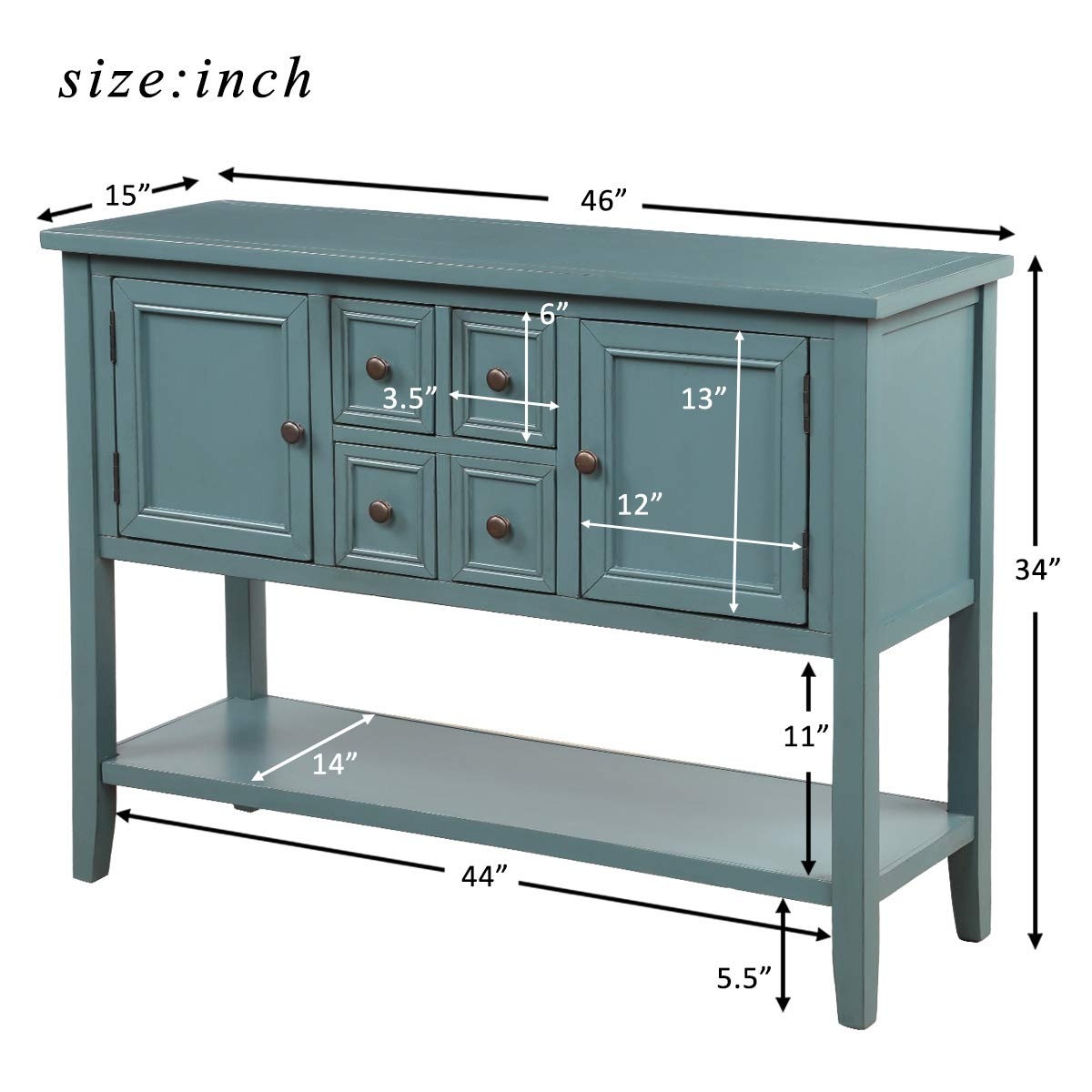 Cambridge Series Dark Blue Buffet Table - Mytunes Sideboard with Bottom Shelf, Entryway Console & Dining Room Server for Living Room, Hallway & Home Decor