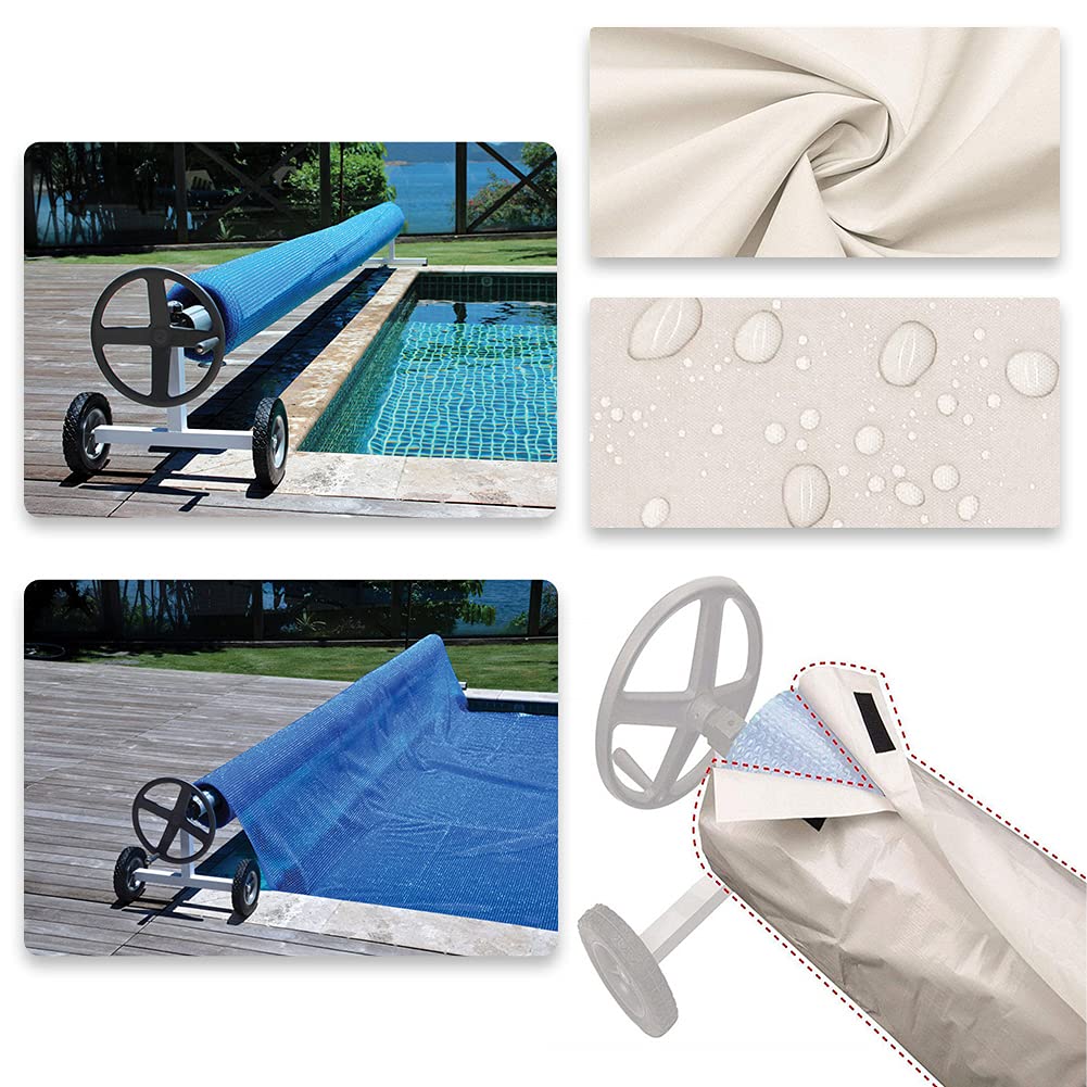16ft Pool Solar Reel Blanket Cover with Velcro Straps & Anti-UV Protection - Durable Storage Solution for Above Ground and Inground Swimming Pool Cover Reels (Ideal for Backyard, Patio, and Poolside Use)
