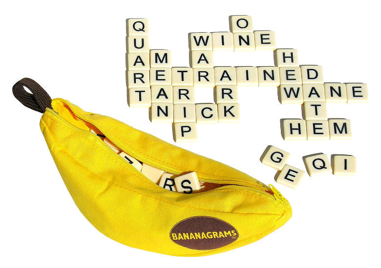 Bananagrams Word Game - Fast-Paced Family Board Game for Kids & Adults - Travel-Friendly in Bag - Perfect for Parties, Road Trips & Educational Fun