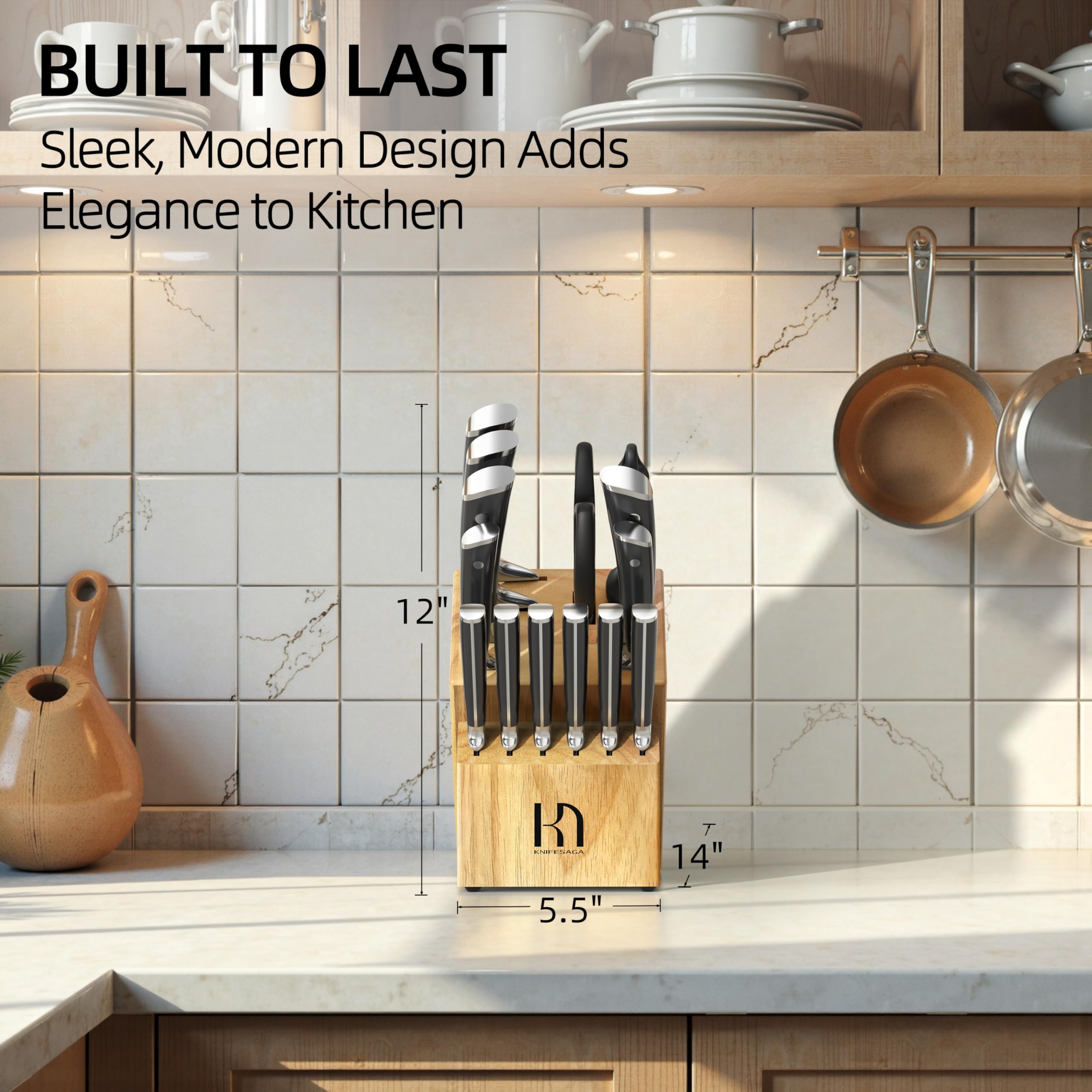 2024 Upgraded 15-Piece Japanese Knife Set - Premium High Carbon Stainless Steel Kitchen Knives with Sharpener & Natural Wood Block - Razor Sharp Blades for Professional Chefs & Home Cooking - Perfect for Slicing, Dicing, and Food Preparation