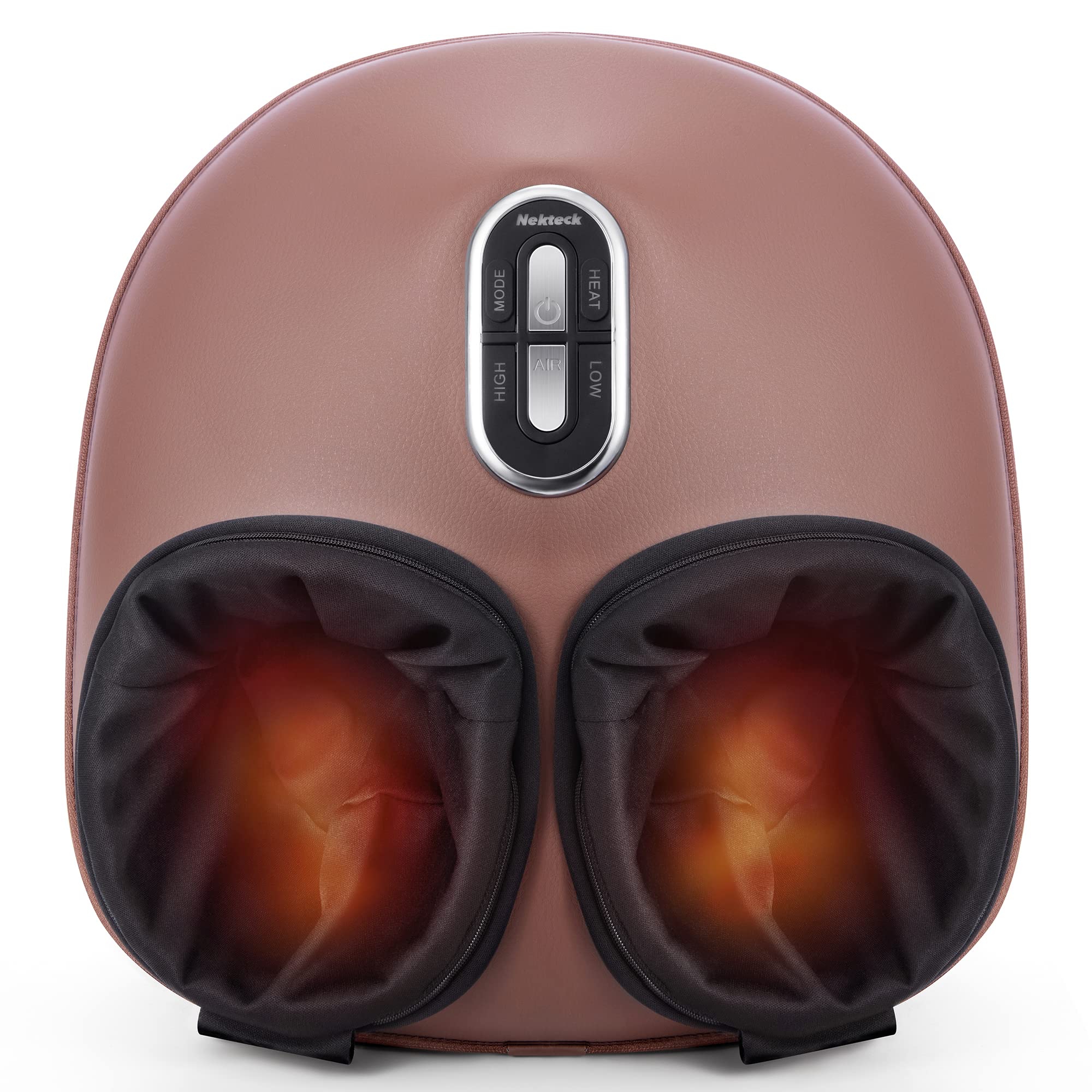 Nekteck Shiatsu Foot Massager Machine with Heat Therapy - Deep Kneading & Air Compression for Improved Blood Circulation - Relieve Foot Pain & Stress - Perfect for Home, Office, or Travel Use (Brown)