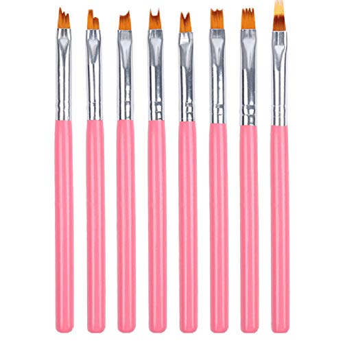 Professional Nail Art Brush Set for Manicure - Various Shapes & Sizes for Drawing Lines, Flowers & Patterns - Pink Nail Painting Tool Kit for Salon & Home DIY Nail Designs