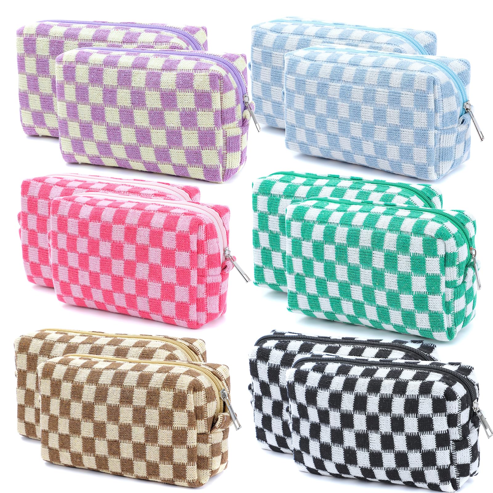 12-Piece Checkered Makeup Bag Set for Women - Large Capacity Cosmetic Organizer with Plaid Design - Perfect for Travel, Toiletries, Makeup Brushes & Pencil Storage - Ideal Gift for Beauty Lovers
