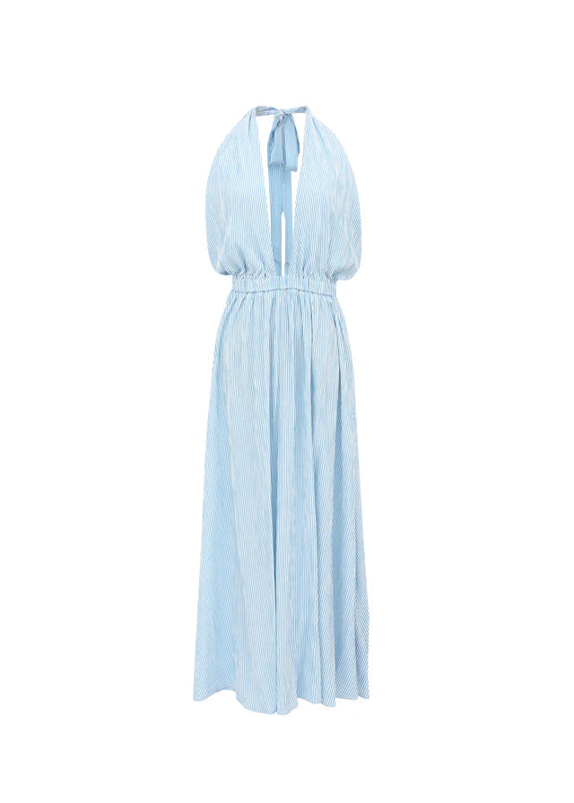 Naely Halter Neck Midi Dress - Azure Blue Summer Dress for Women, Beach Wedding Guest Dress, Vacation Outfit for Tropical Getaways