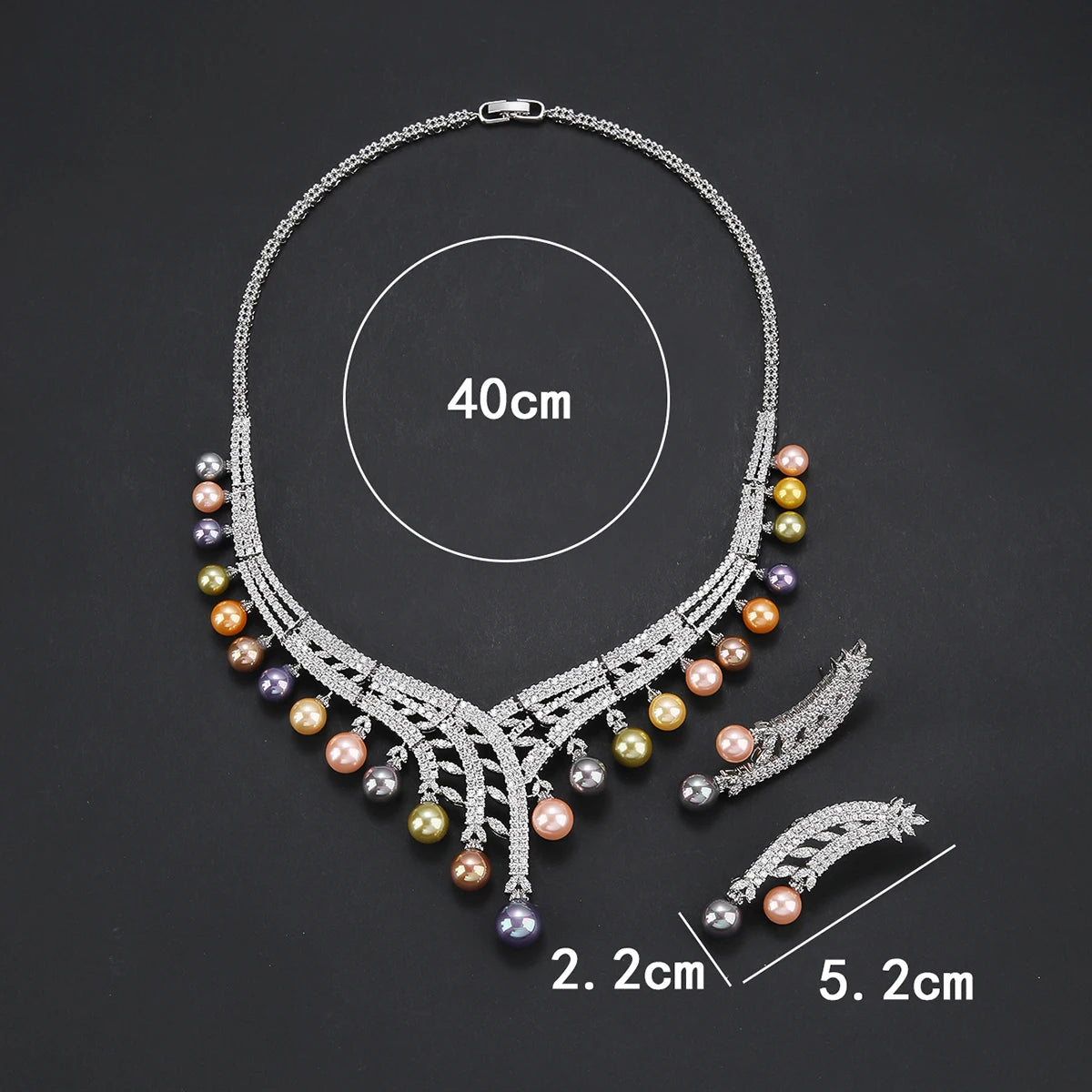Luxury White Pearl Necklace & Earrings Set with Cubic Zirconia - Elegant Wedding Bridal Jewelry for Women - Perfect for Weddings, Parties, and Special Occasions