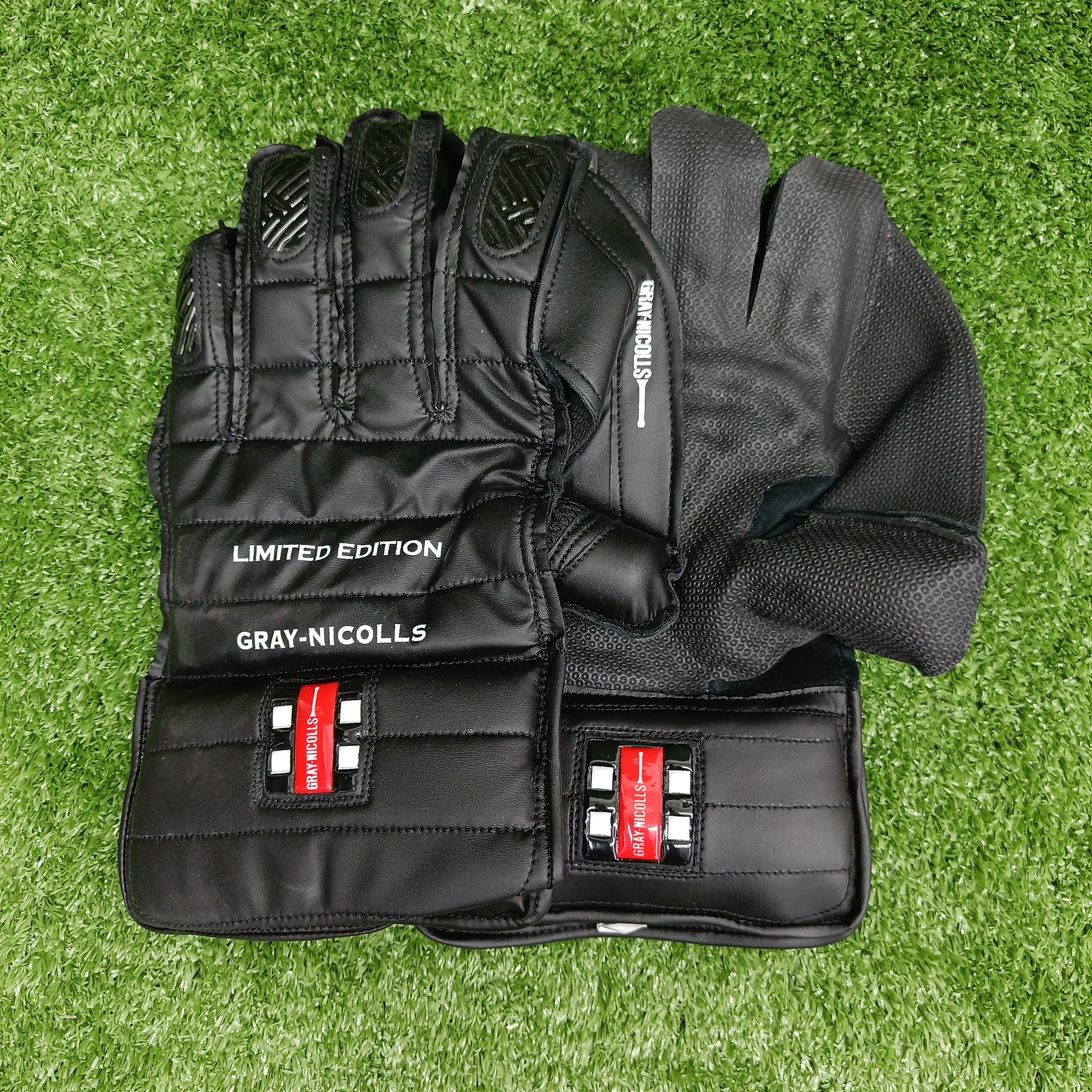 Gray Nicolls Black Limited Edition Adult Cricket Wicket Keeping Gloves - Premium Leather Protection for Wicket Keepers - Perfect for Professional Matches & Training Sessions