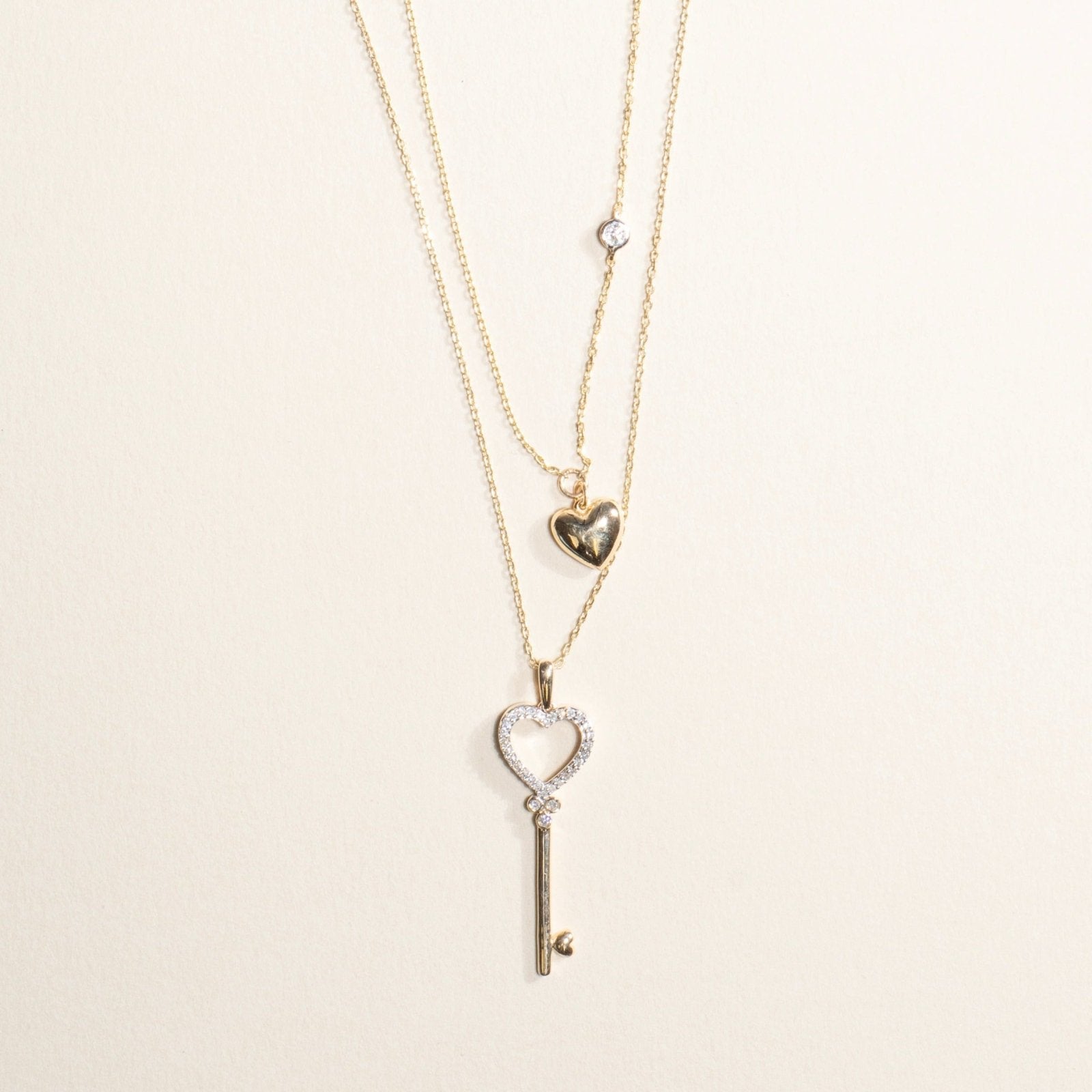 10k Yellow Gold Heart & Key Diamond Pendant Necklace - Romantic Gift for Her, Anniversary, Valentine's Day Jewelry